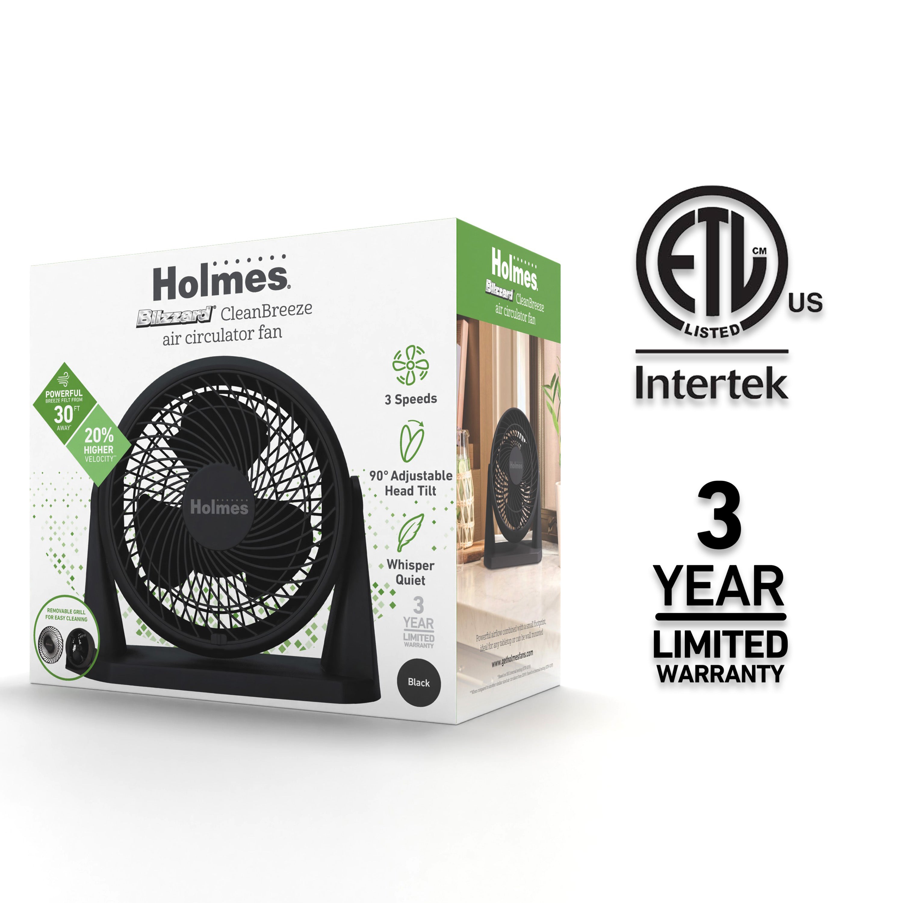Holmes Blizzard 8 Inch Air Circulator Fan 3 Speed High Velocity Table Desk Fan