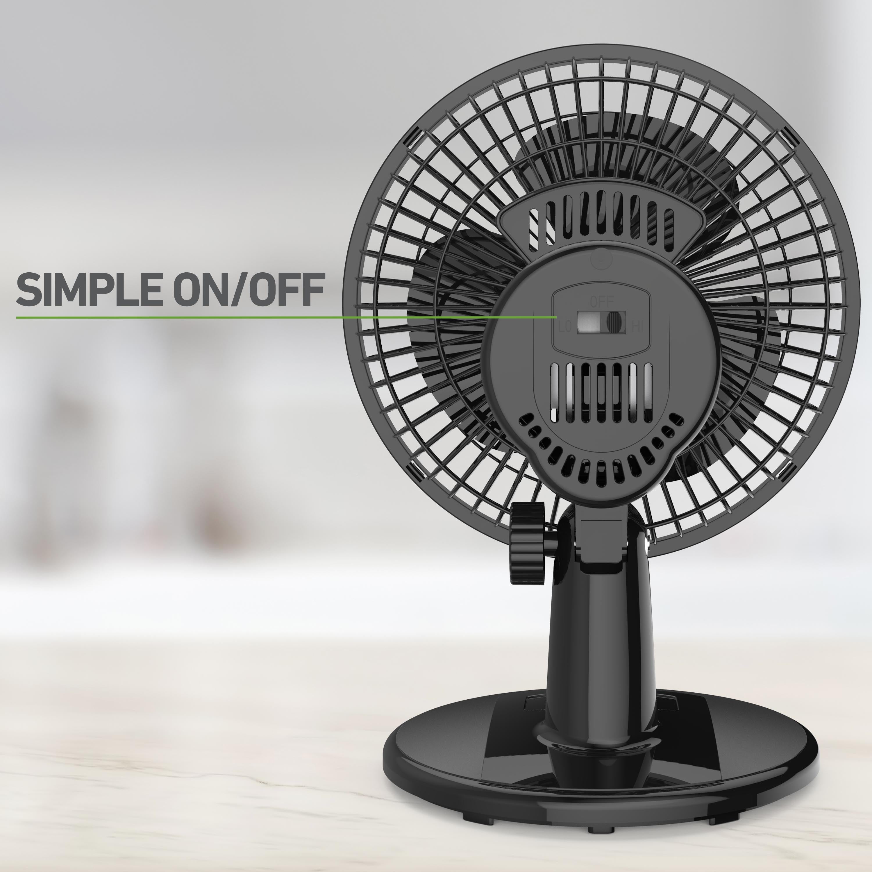 Holmes 6” Personal Table Fan – 2 Speeds, Compact, 15° Head Tilt, Wide-Angle Oscillation, Black