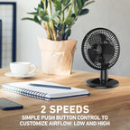 Holmes 6” Personal Table Fan – 2 Speeds, Compact, 15° Head Tilt, Wide-Angle Oscillation, Black