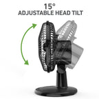 Holmes 6” Personal Table Fan – 2 Speeds, Compact, 15° Head Tilt, Wide-Angle Oscillation, Black