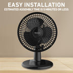 Holmes 6” Personal Table Fan – 2 Speeds, Compact, 15° Head Tilt, Wide-Angle Oscillation, Black