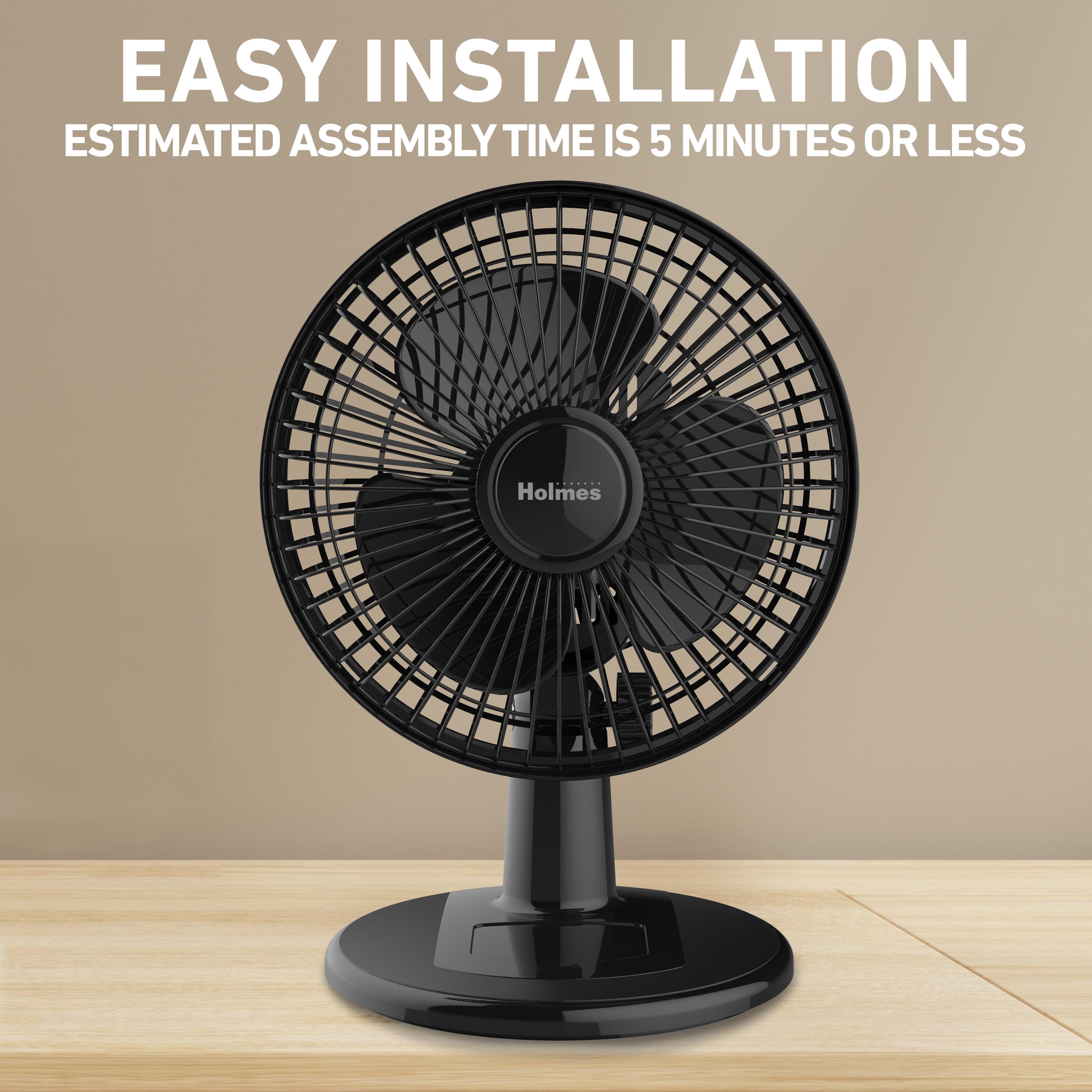 Holmes 6” Personal Table Fan – 2 Speeds, Compact, 15° Head Tilt, Wide-Angle Oscillation, Black