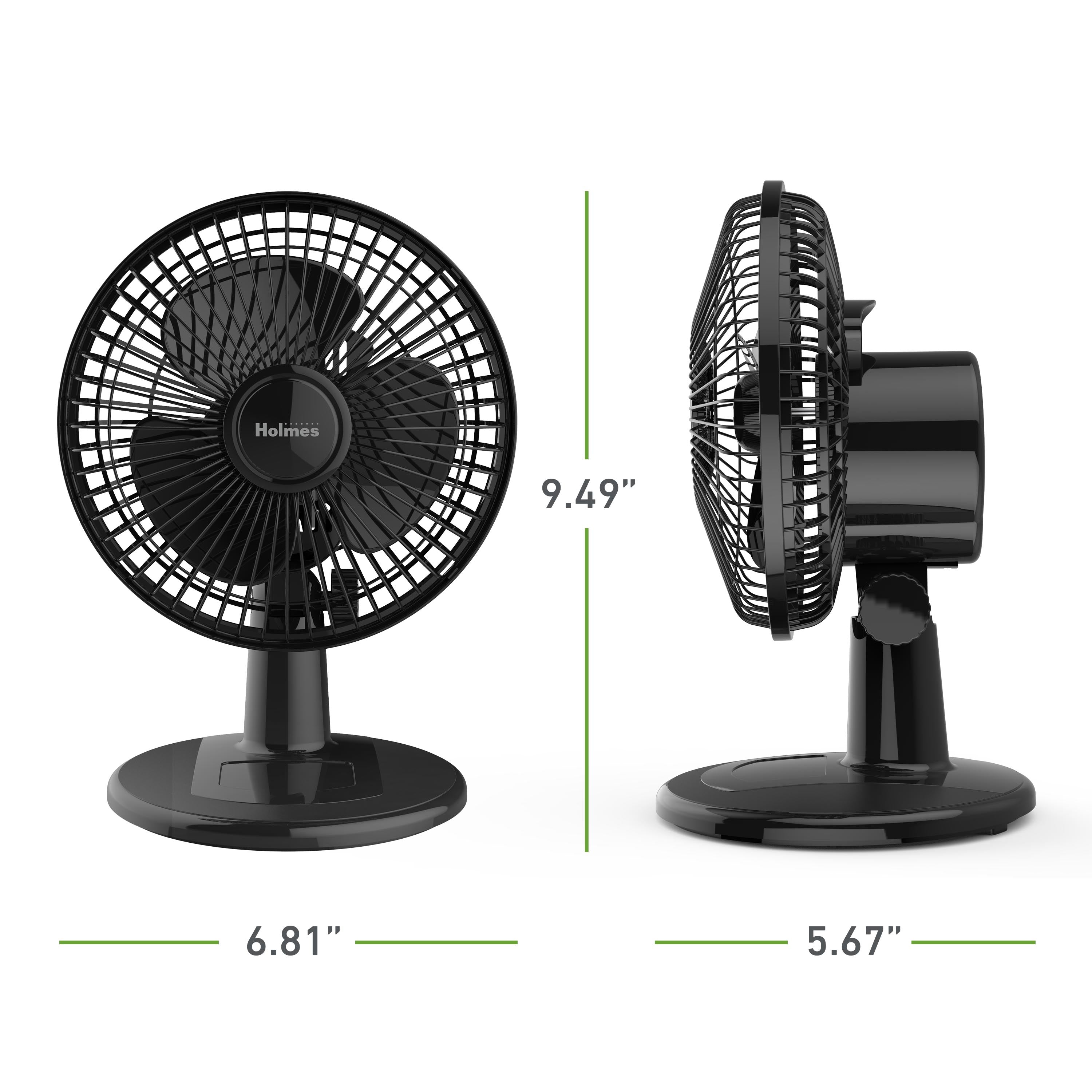Holmes 6” Personal Table Fan – 2 Speeds, Compact, 15° Head Tilt, Wide-Angle Oscillation, Black