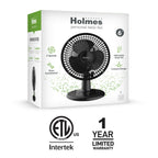 Holmes 6” Personal Table Fan – 2 Speeds, Compact, 15° Head Tilt, Wide-Angle Oscillation, Black