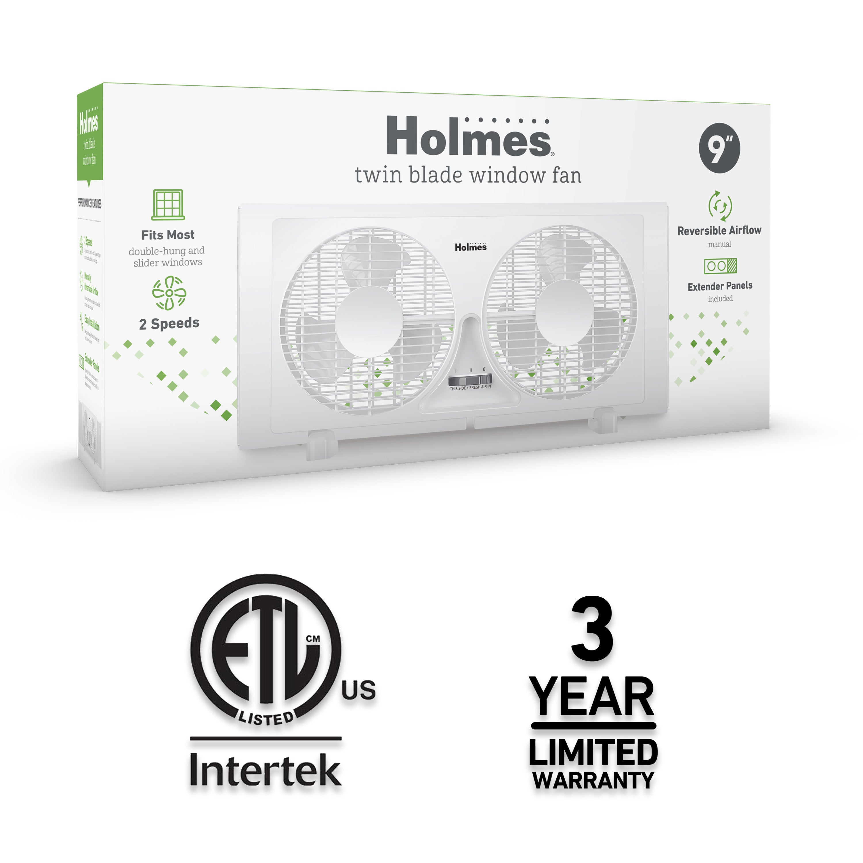 Holmes® 9-Inch Manual Window Fan, White