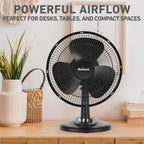 Holmes 12” Oscillating Table Fan – 3-Speed, Adjustable Head Tilt, 70° Oscillation, Powerful Airflow