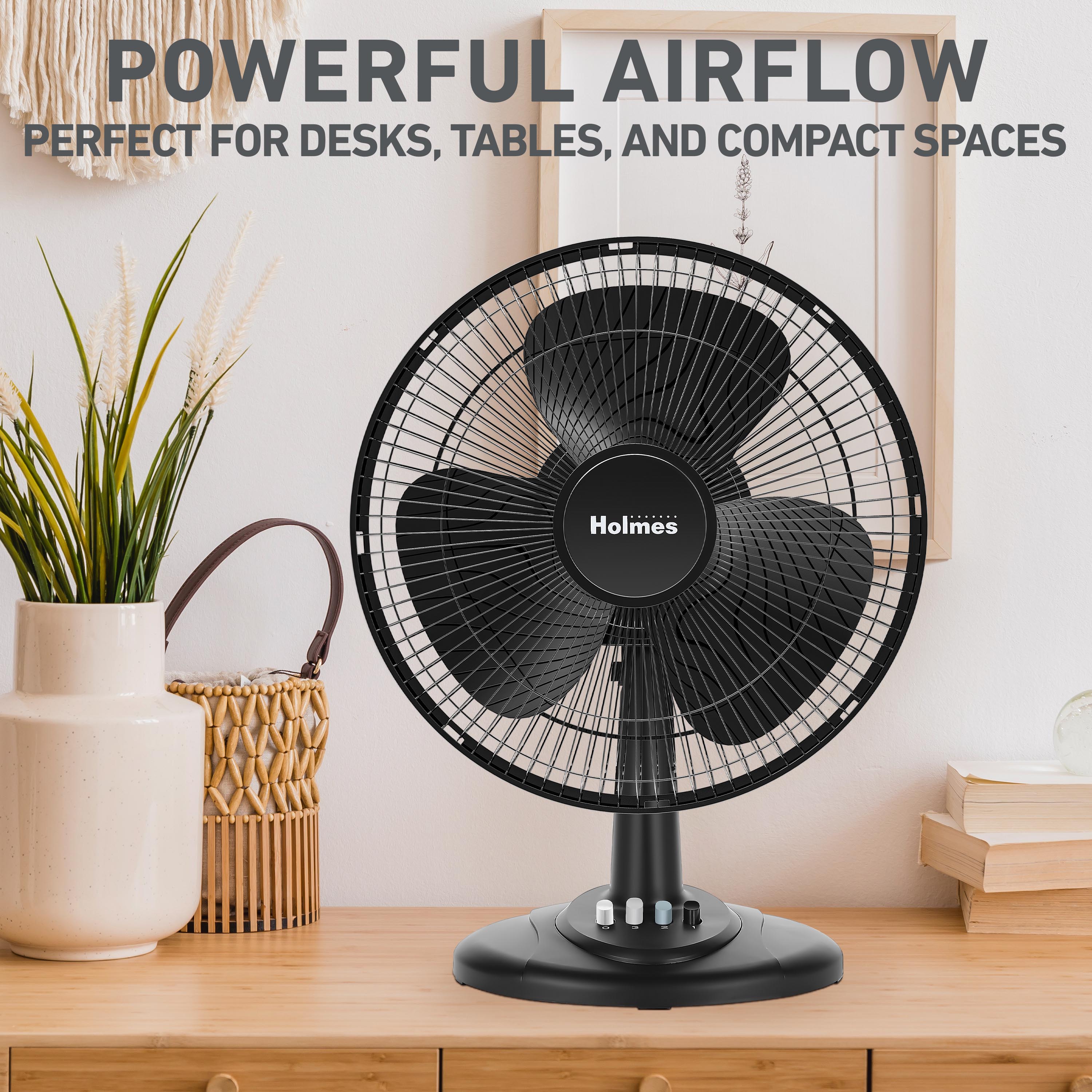 Holmes 12” Oscillating Table Fan – 3-Speed, Adjustable Head Tilt, 70° Oscillation, Powerful Airflow