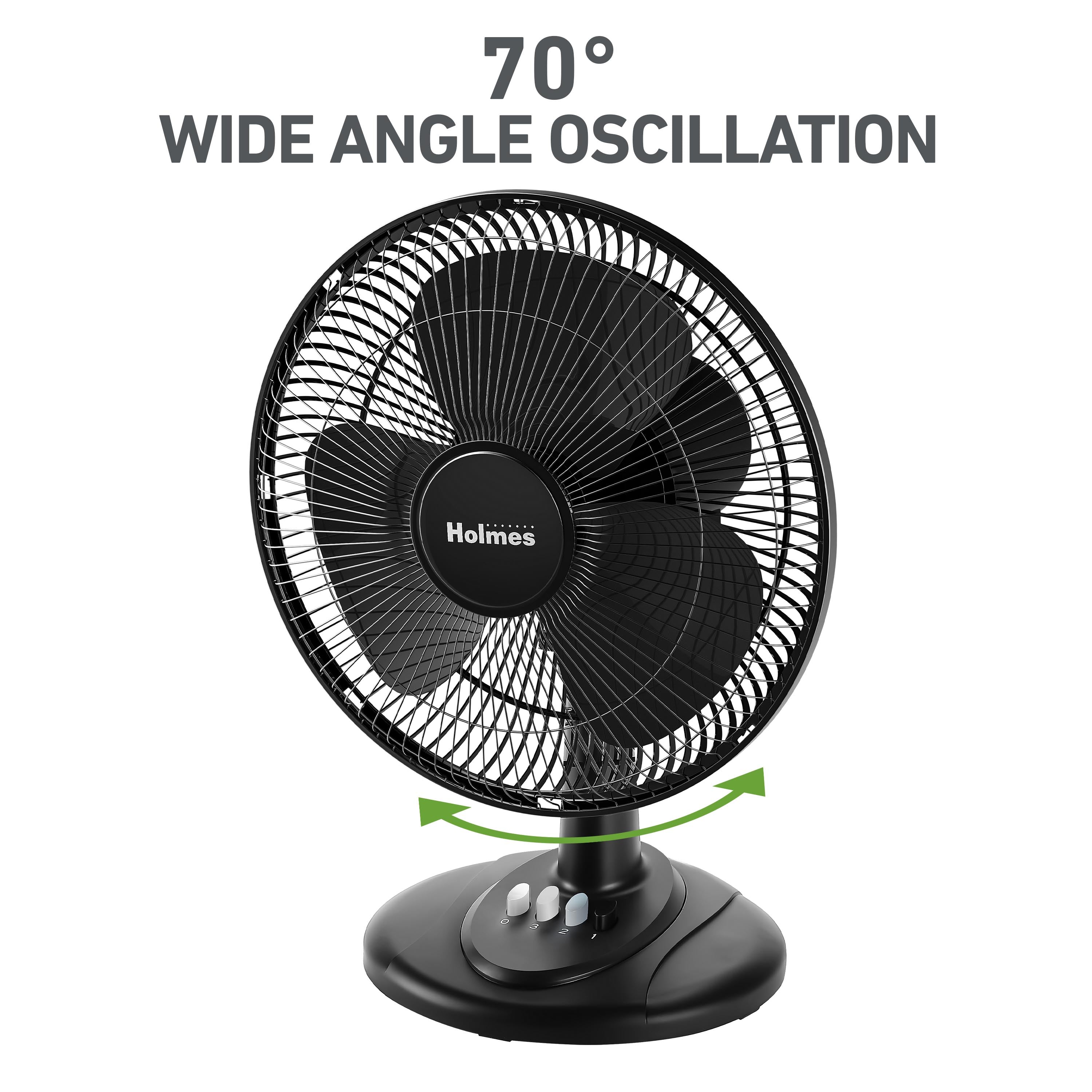 Holmes 12” Oscillating Table Fan – 3-Speed, Adjustable Head Tilt, 70° Oscillation, Powerful Airflow
