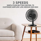 Holmes 12” Oscillating Table Fan – 3-Speed, Adjustable Head Tilt, 70° Oscillation, Powerful Airflow