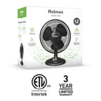 Holmes 12” Oscillating Table Fan – 3-Speed, Adjustable Head Tilt, 70° Oscillation, Powerful Airflow