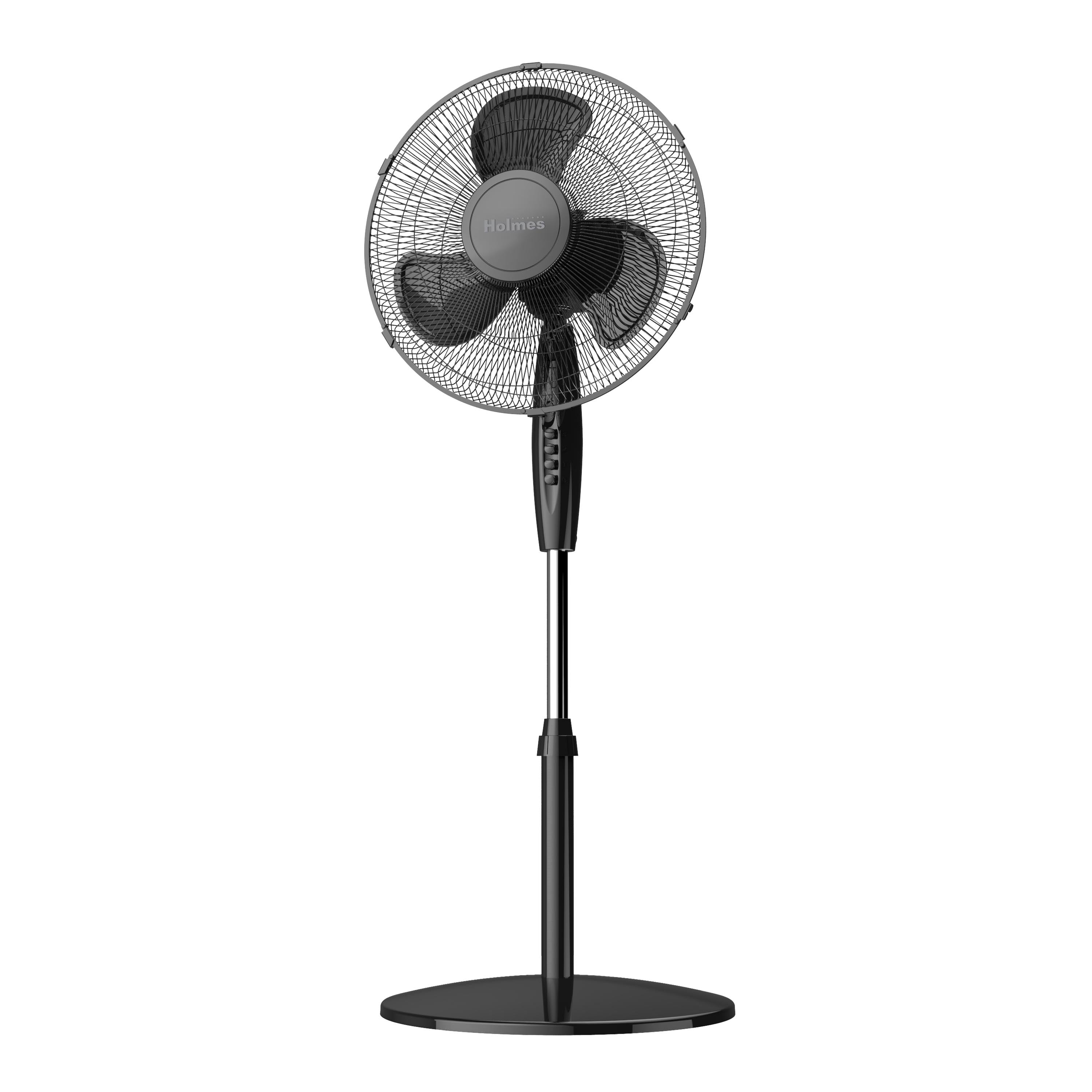 Holmes® 16-Inch 3-Speed Manual Stand Fan with Adjustable Height and Metal Grill, Black