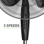 Holmes® 16-Inch 3-Speed Manual Stand Fan with Adjustable Height and Metal Grill, Black
