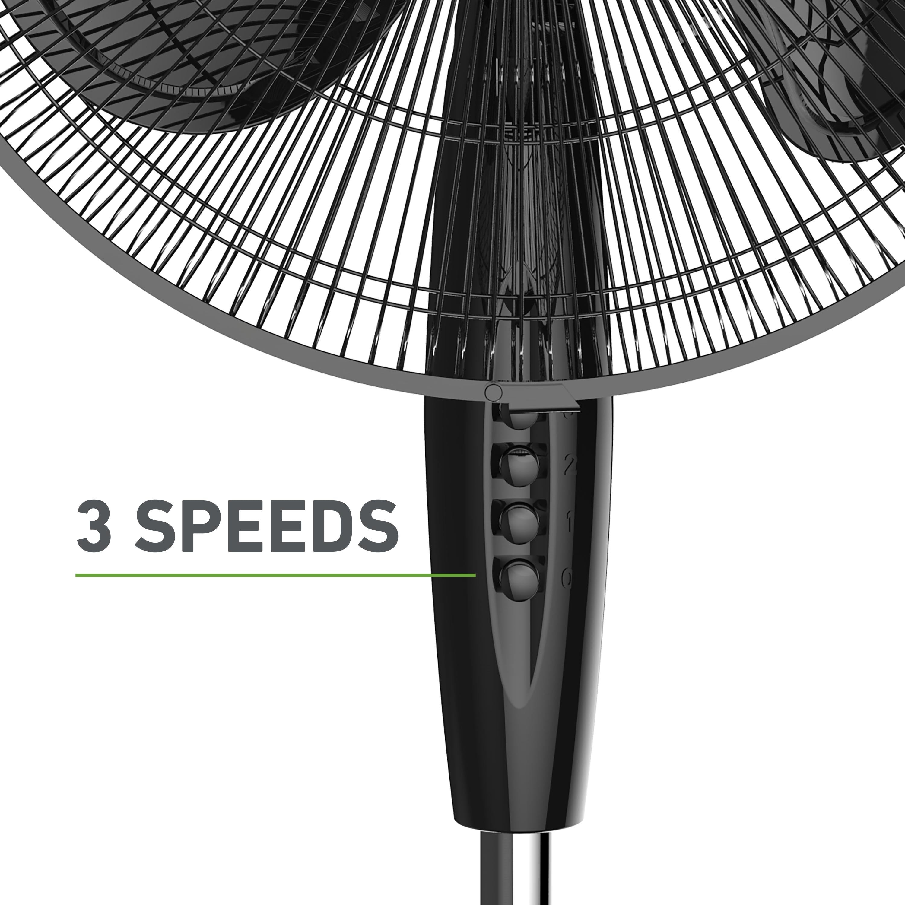 Holmes® 16-Inch 3-Speed Manual Stand Fan with Adjustable Height and Metal Grill, Black