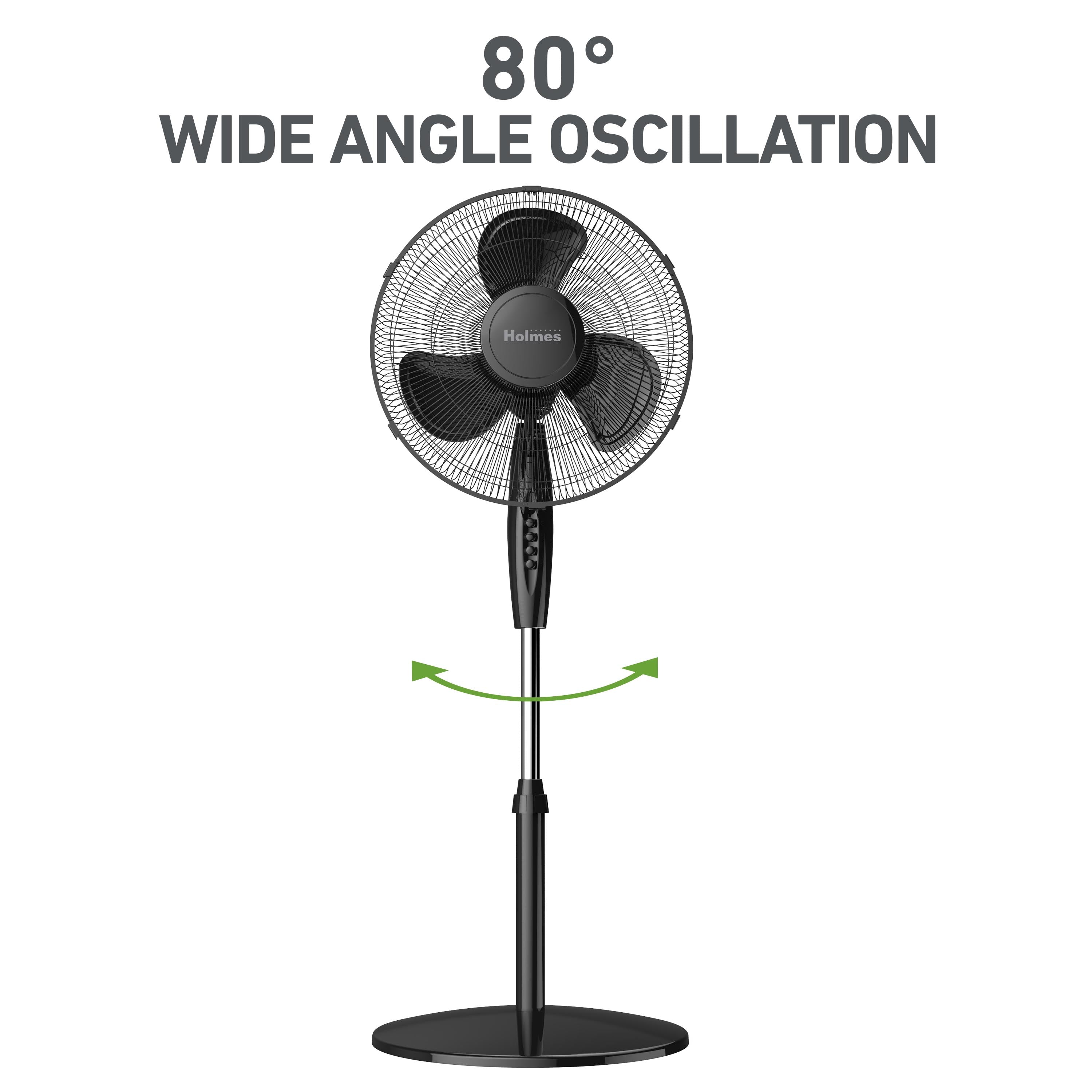 Holmes® 16-Inch 3-Speed Manual Stand Fan with Adjustable Height and Metal Grill, Black