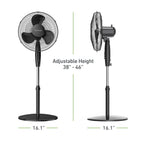 Holmes® 16-Inch 3-Speed Manual Stand Fan with Adjustable Height and Metal Grill, Black