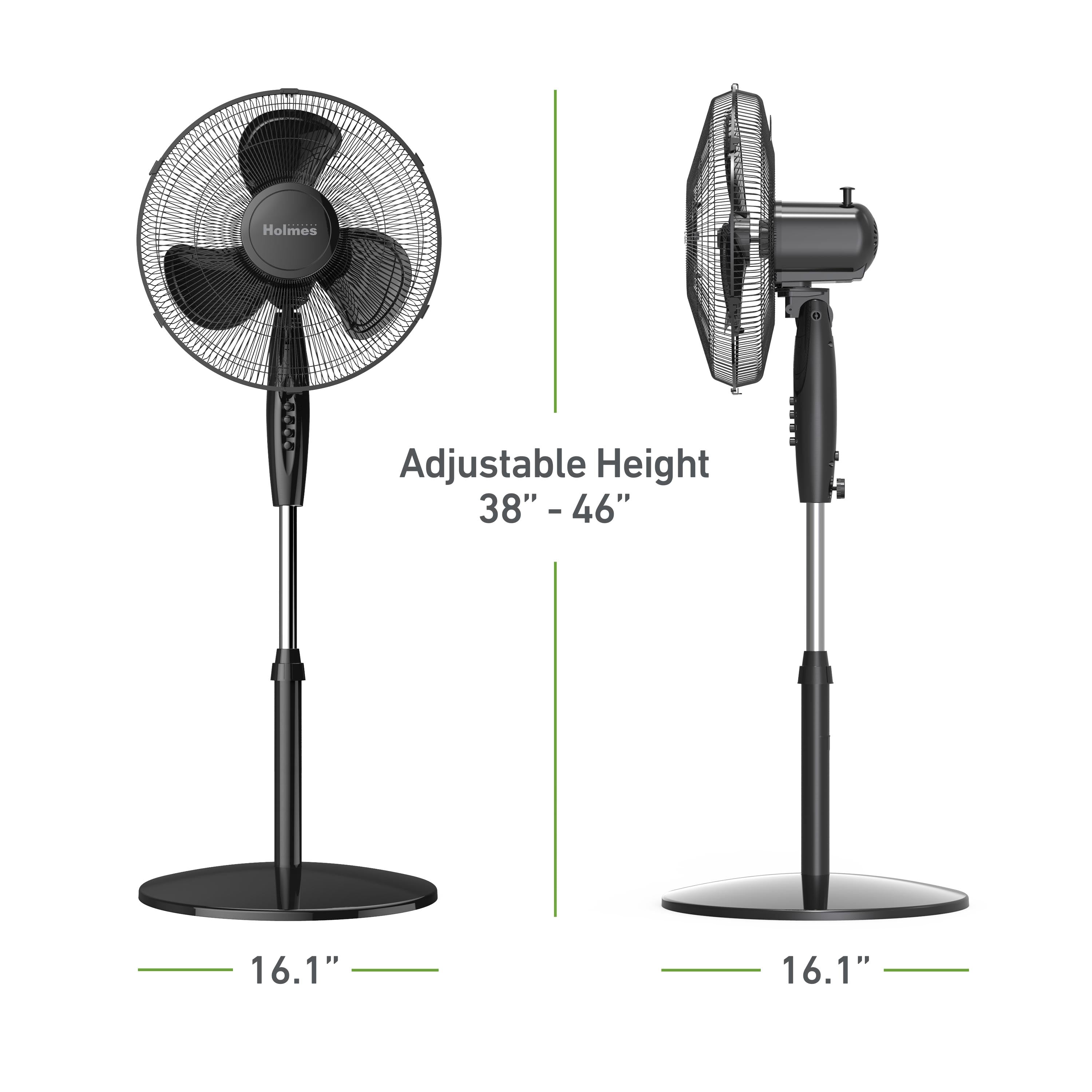 Holmes® 16-Inch 3-Speed Manual Stand Fan with Adjustable Height and Metal Grill, Black