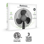 Holmes® 16-Inch 3-Speed Manual Stand Fan with Adjustable Height and Metal Grill, Black