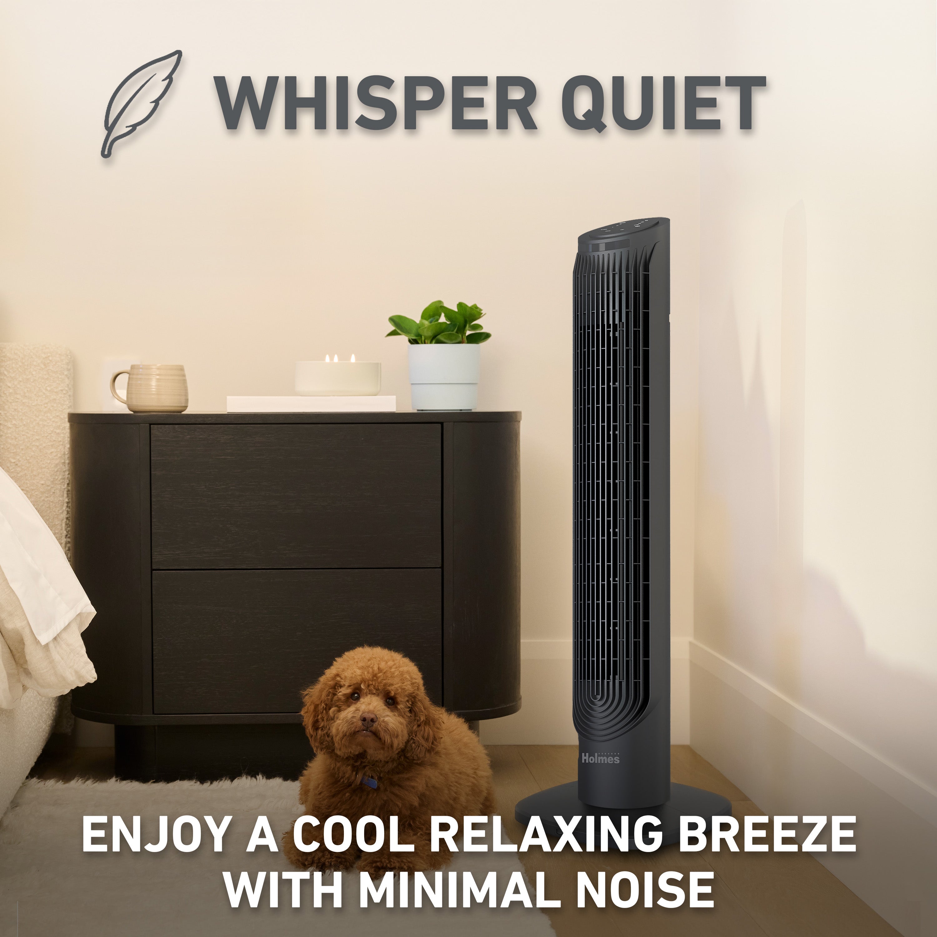 Holmes 36" Digital CleanBreeze Tower Fan with Remote 6 Speeds 75° Oscillation Black