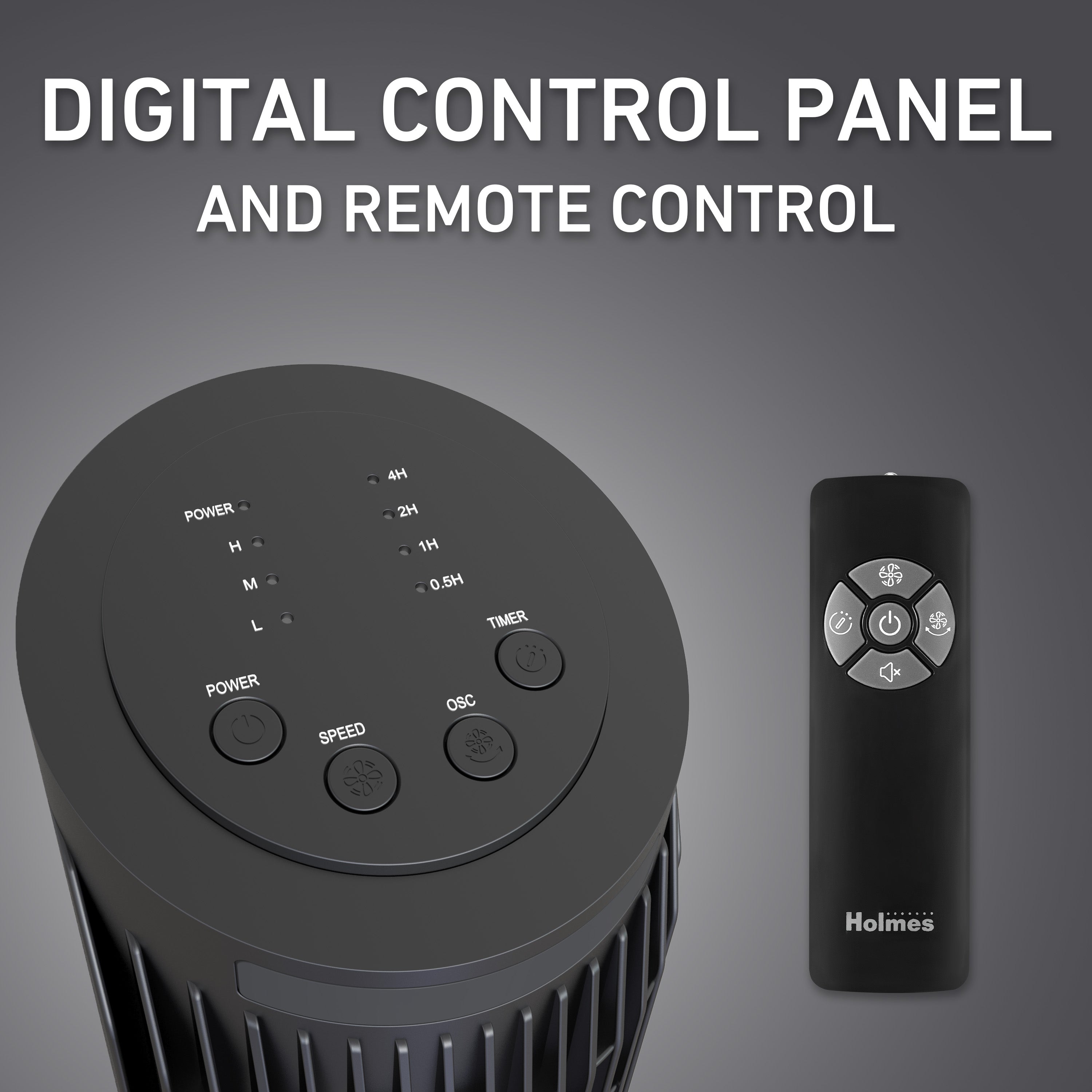 Holmes 36" Digital CleanBreeze Tower Fan with Remote 6 Speeds 75° Oscillation Black