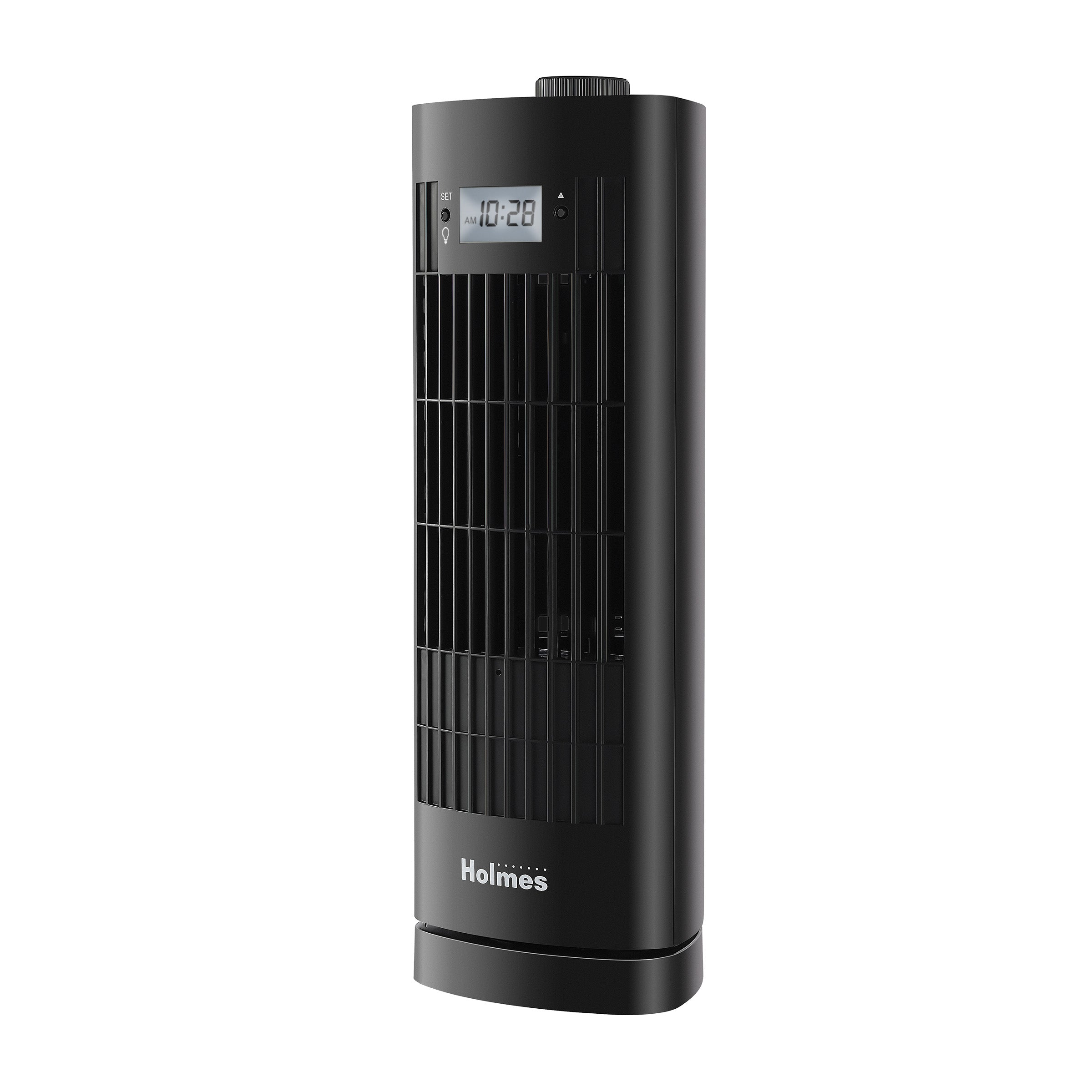 Holmes 13" Oscillating 3 Speed Mini Tower Fan with Digital Clock Black