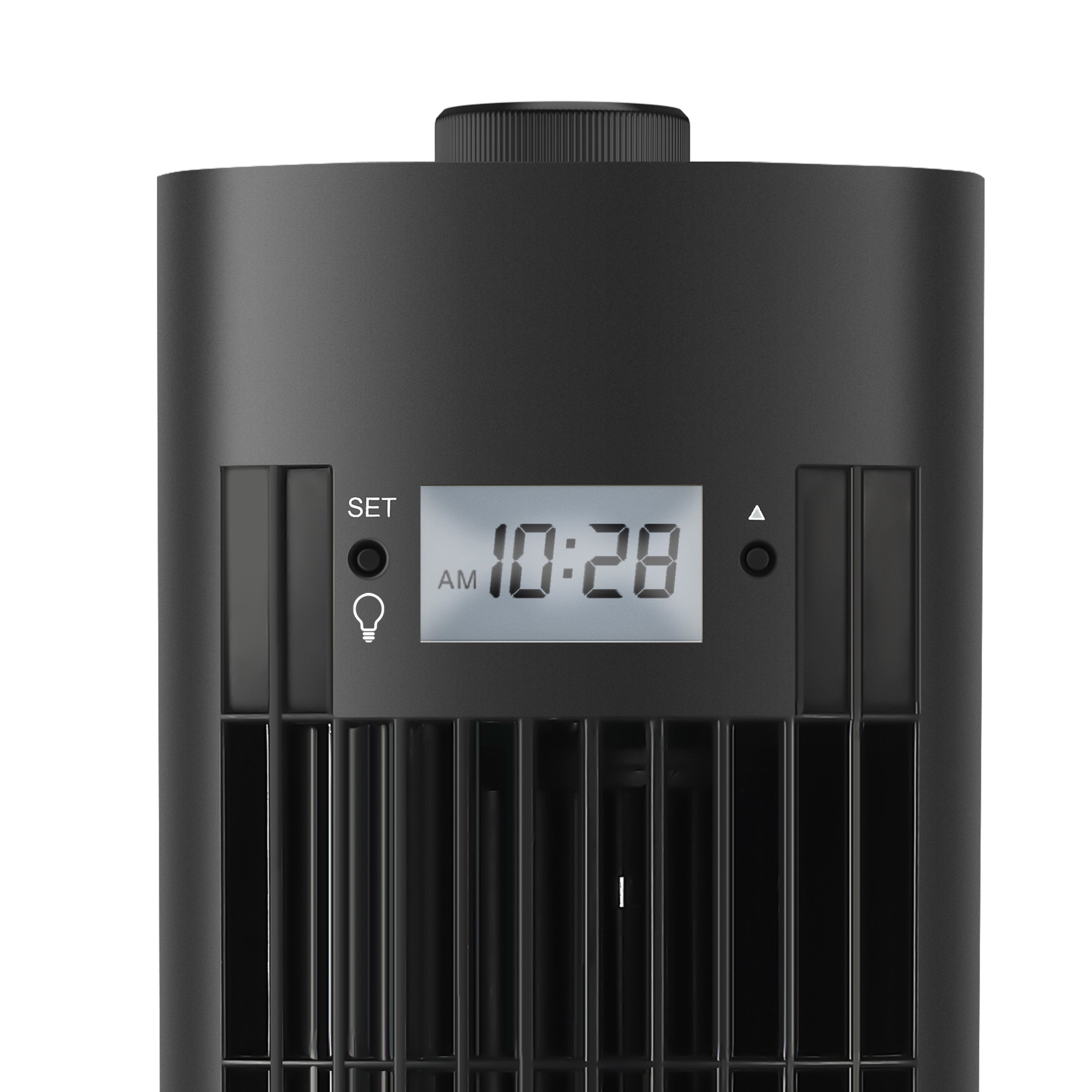 Holmes 13" Oscillating 3 Speed Mini Tower Fan with Digital Clock Black
