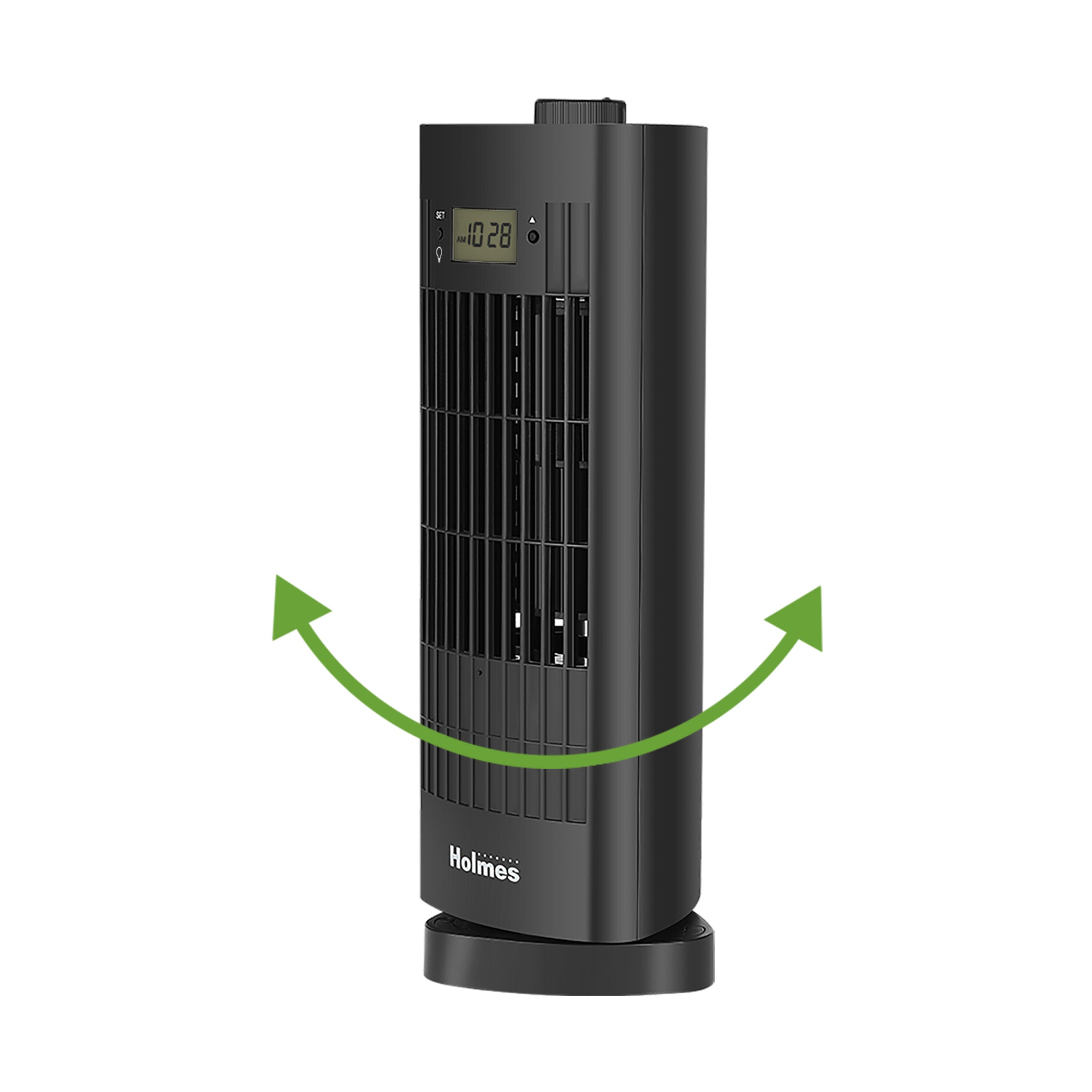 Holmes 13" Oscillating 3 Speed Mini Tower Fan with Digital Clock Black