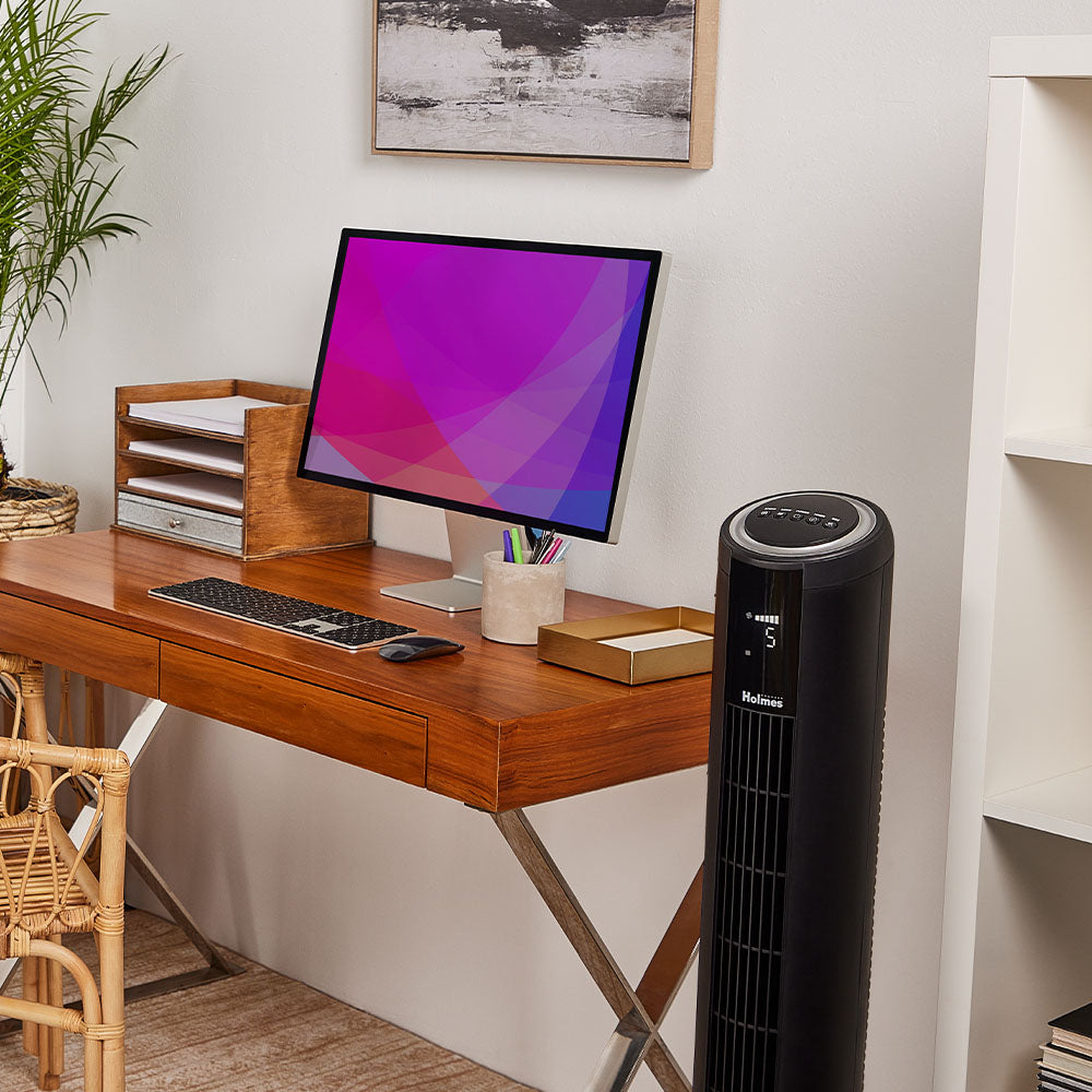 Holmes 37" Digital Oscillating 5 Speed Tower Fan with Clear Read Display and Remote Control Black