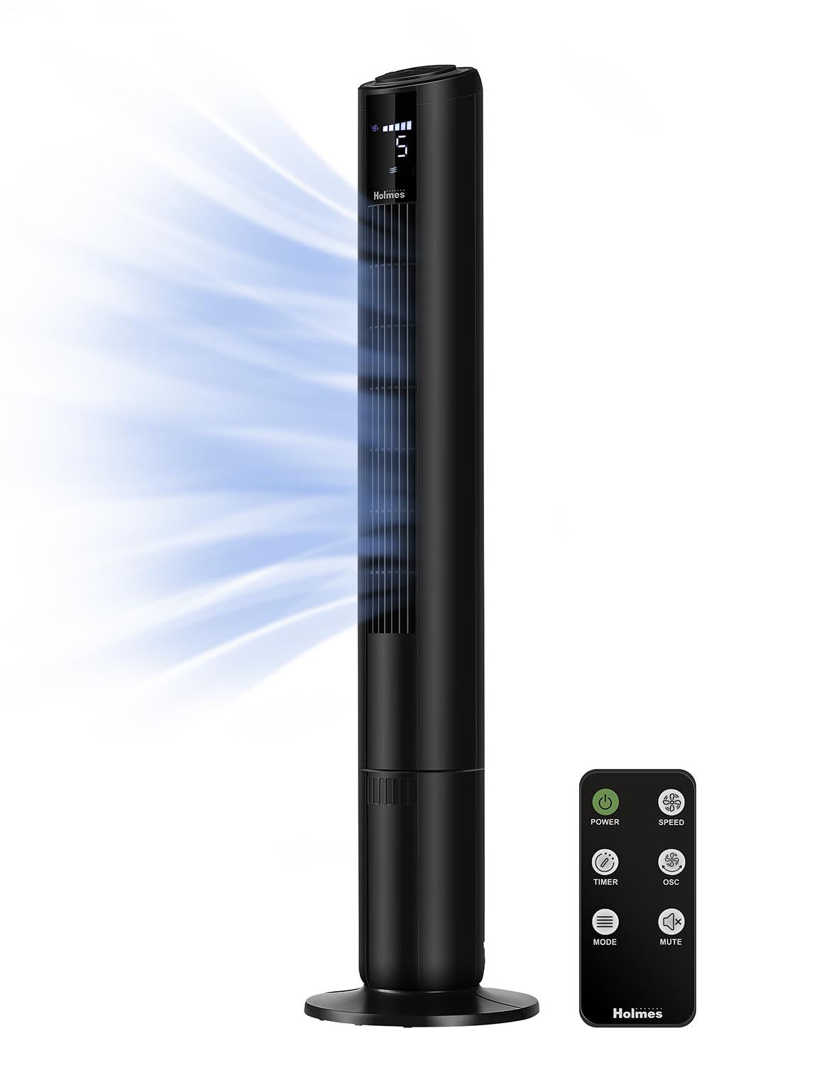 Holmes 42" Oscillating 5-Speed Digital Tower Fan with Remote Control Black