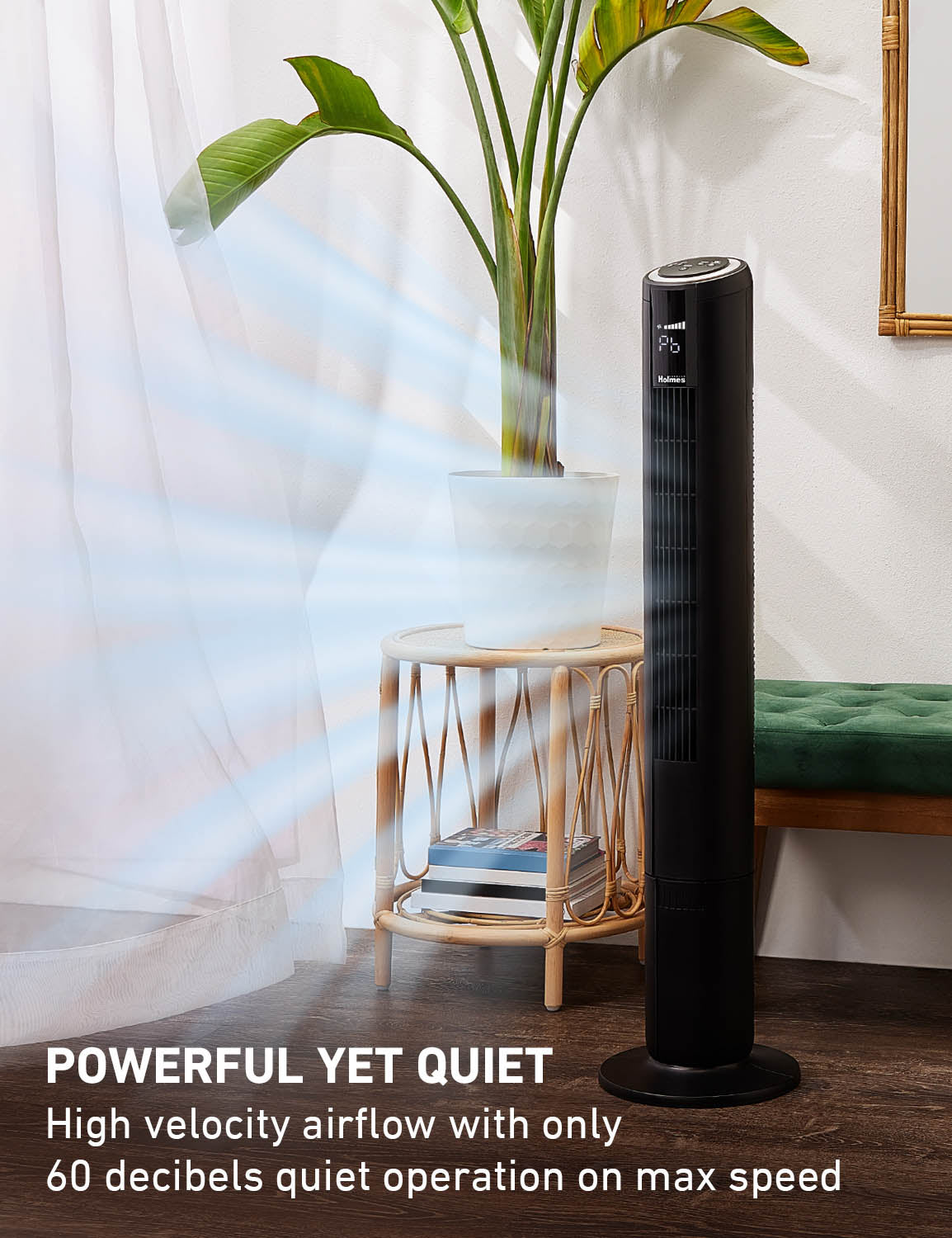 Holmes 42" Oscillating 5-Speed Digital Tower Fan with Remote Control Black