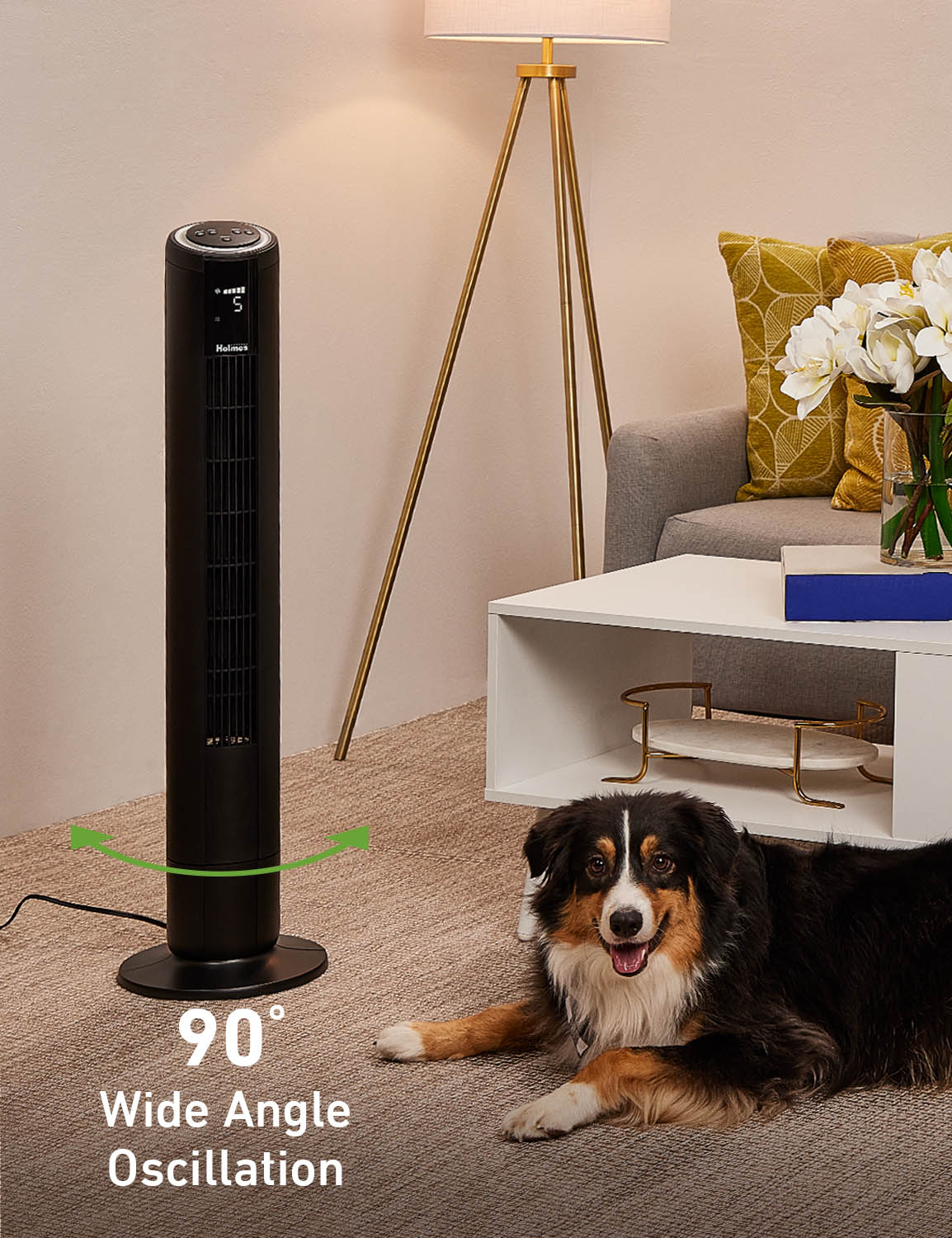 Holmes 42" Oscillating 5-Speed Digital Tower Fan with Remote Control Black