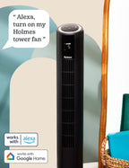 Holmes 42" SmartConnect WiFi 5-Speed Digital Tower Fan, Black