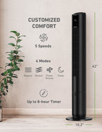 Holmes 42" SmartConnect WiFi 5-Speed Digital Tower Fan, Black