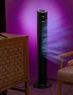 Holmes 42" Oscillating 5-Speed Digital Tower Fan with Built-In Multi-Color RGB Accent Light and Remote Control Black