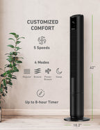 Holmes 42" Oscillating 5-Speed Digital Tower Fan with Built-In Multi-Color RGB Accent Light and Remote Control Black