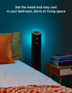 Holmes 42" Oscillating 5-Speed Digital Tower Fan with Built-In Multi-Color RGB Accent Light and Remote Control Black