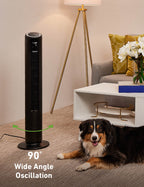 Holmes 42" Oscillating 5-Speed Digital Tower Fan with Built-In Multi-Color RGB Accent Light and Remote Control Black