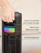 Holmes 42" Oscillating 5-Speed Digital Tower Fan with Built-In Multi-Color RGB Accent Light and Remote Control Black