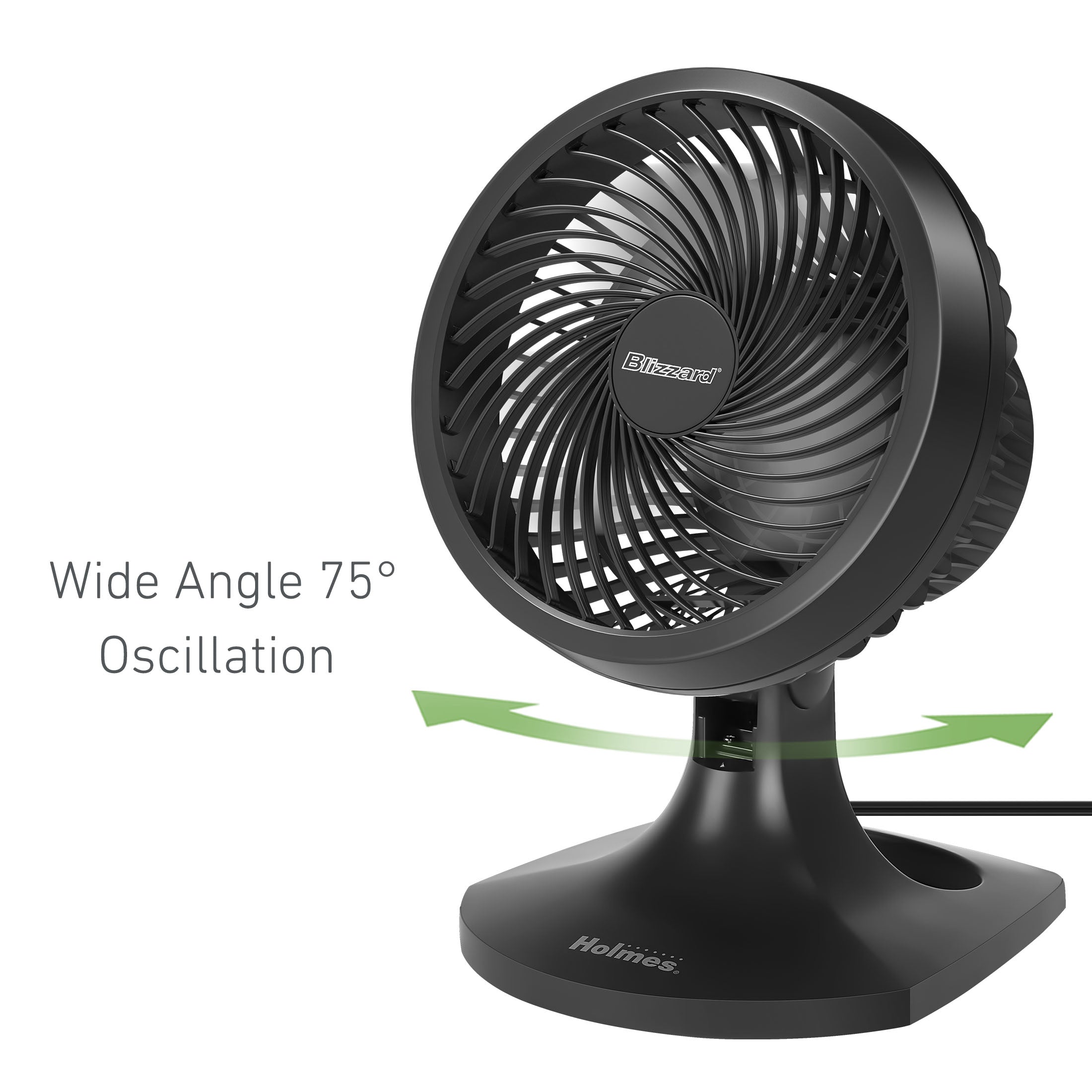 Holmes Blizzard 9" Table Fan, 3-Speed, Oscillating, Wall Mountable, Adjustable Head, Charcoal