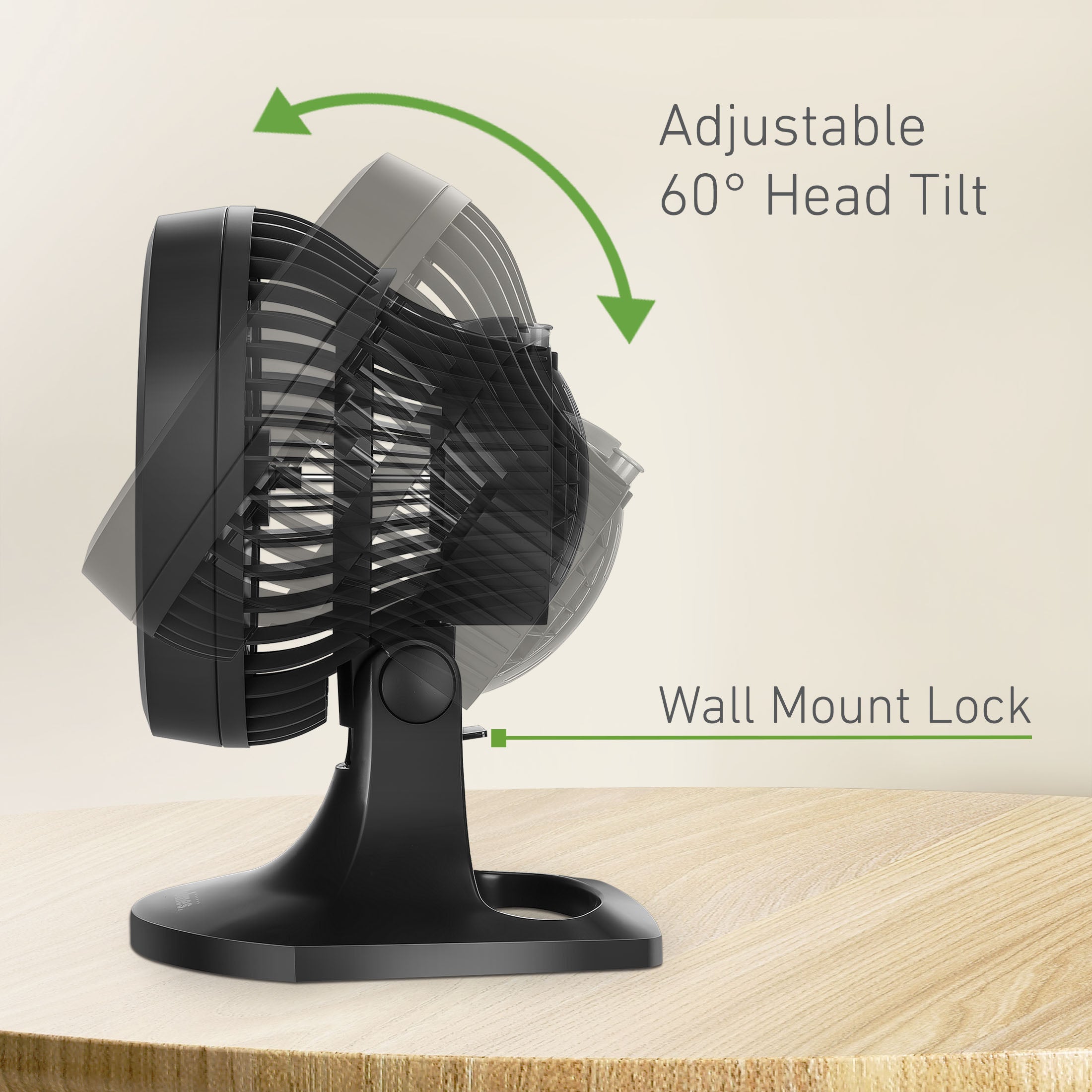 Holmes Blizzard 9" Table Fan, 3-Speed, Oscillating, Wall Mountable, Adjustable Head, Charcoal