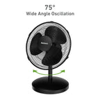 Holmes 12” Table Fan, 3 Speeds, 75° Oscillation, 15° Adjustable Tilt, Quiet Operation
