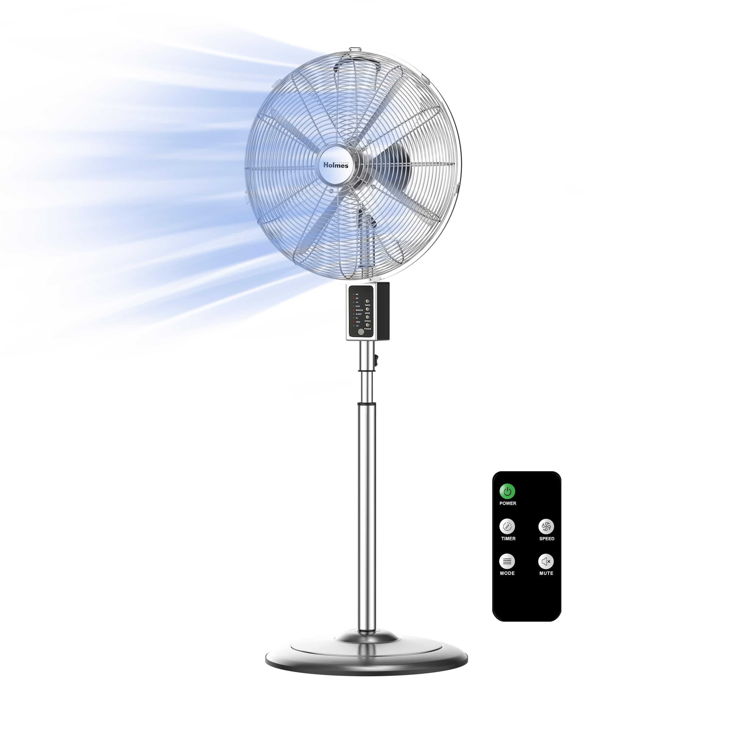 Holmes 16" Digital Oscillating Stand Fan – 3 Speeds, Remote Control, Adjustable Height & Tilt, Metal Finish