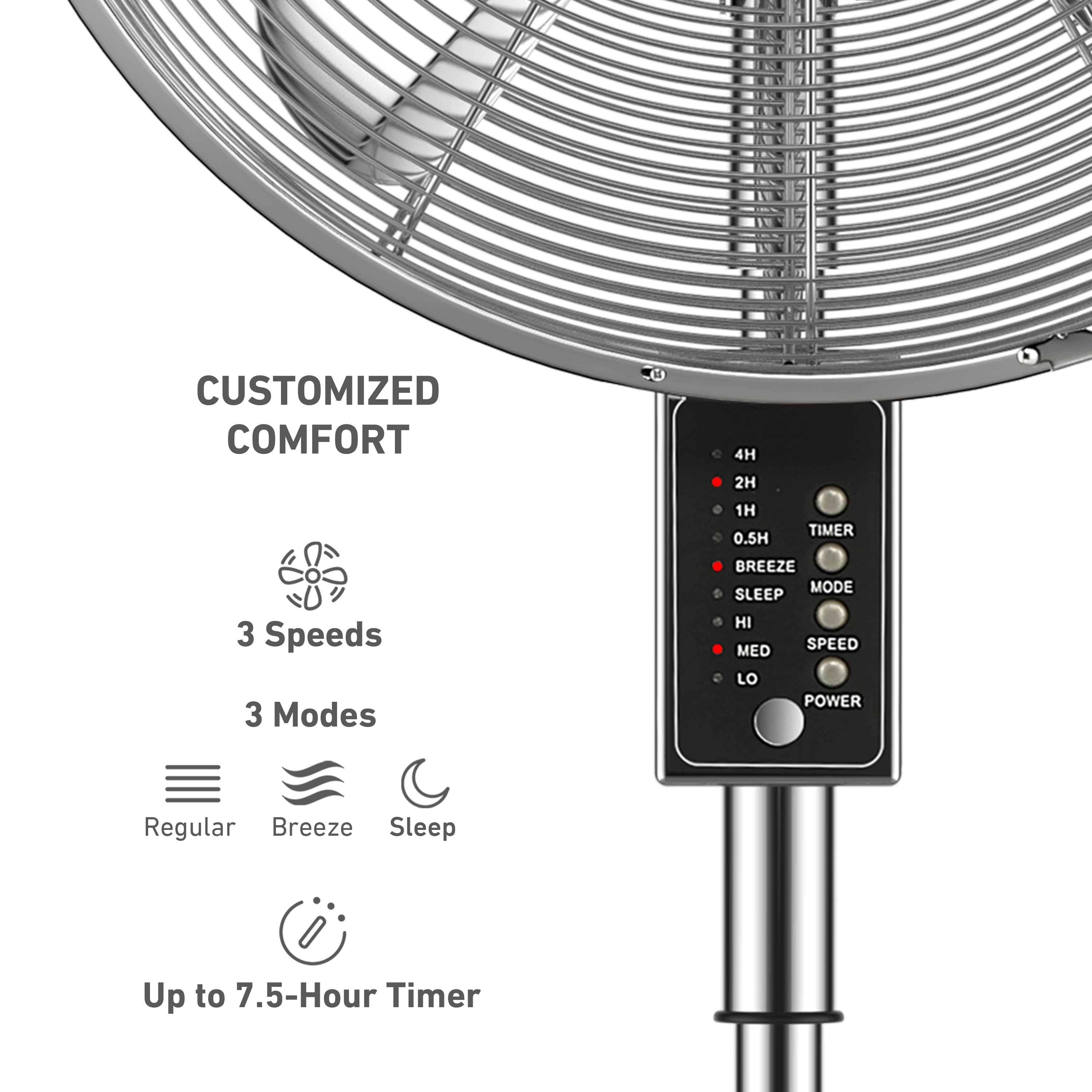 Holmes 16" Digital Oscillating Stand Fan – 3 Speeds, Remote Control, Adjustable Height & Tilt, Metal Finish
