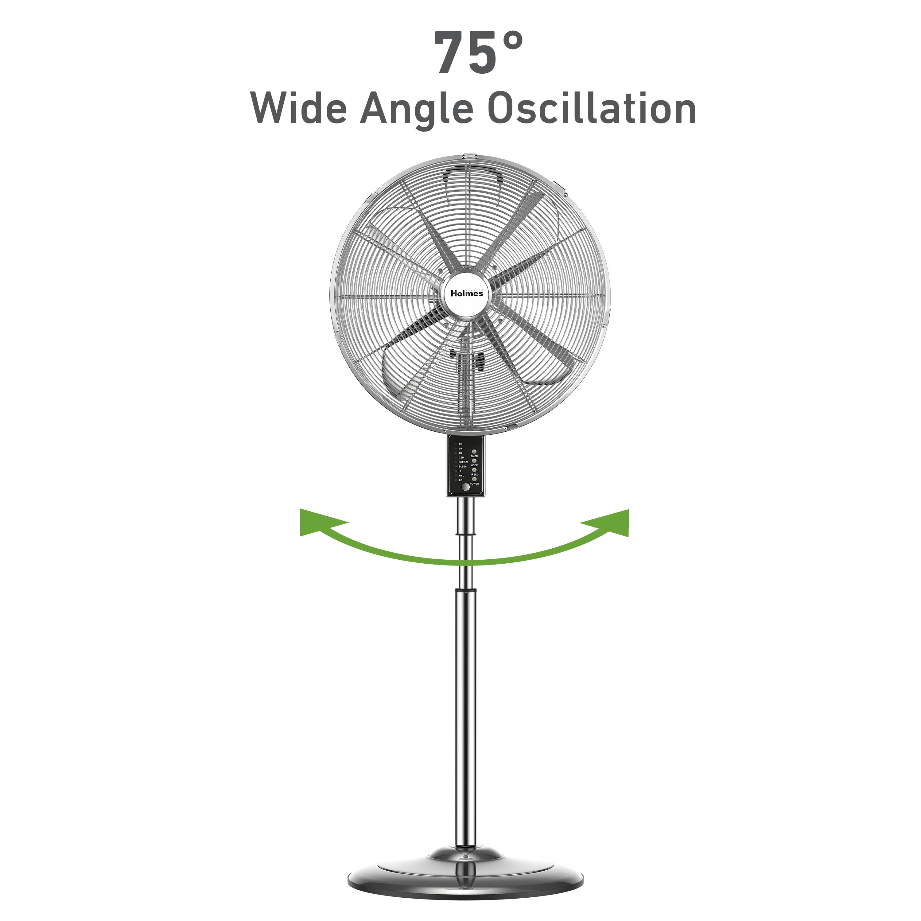 Holmes 16" Digital Oscillating Stand Fan – 3 Speeds, Remote Control, Adjustable Height & Tilt, Metal Finish