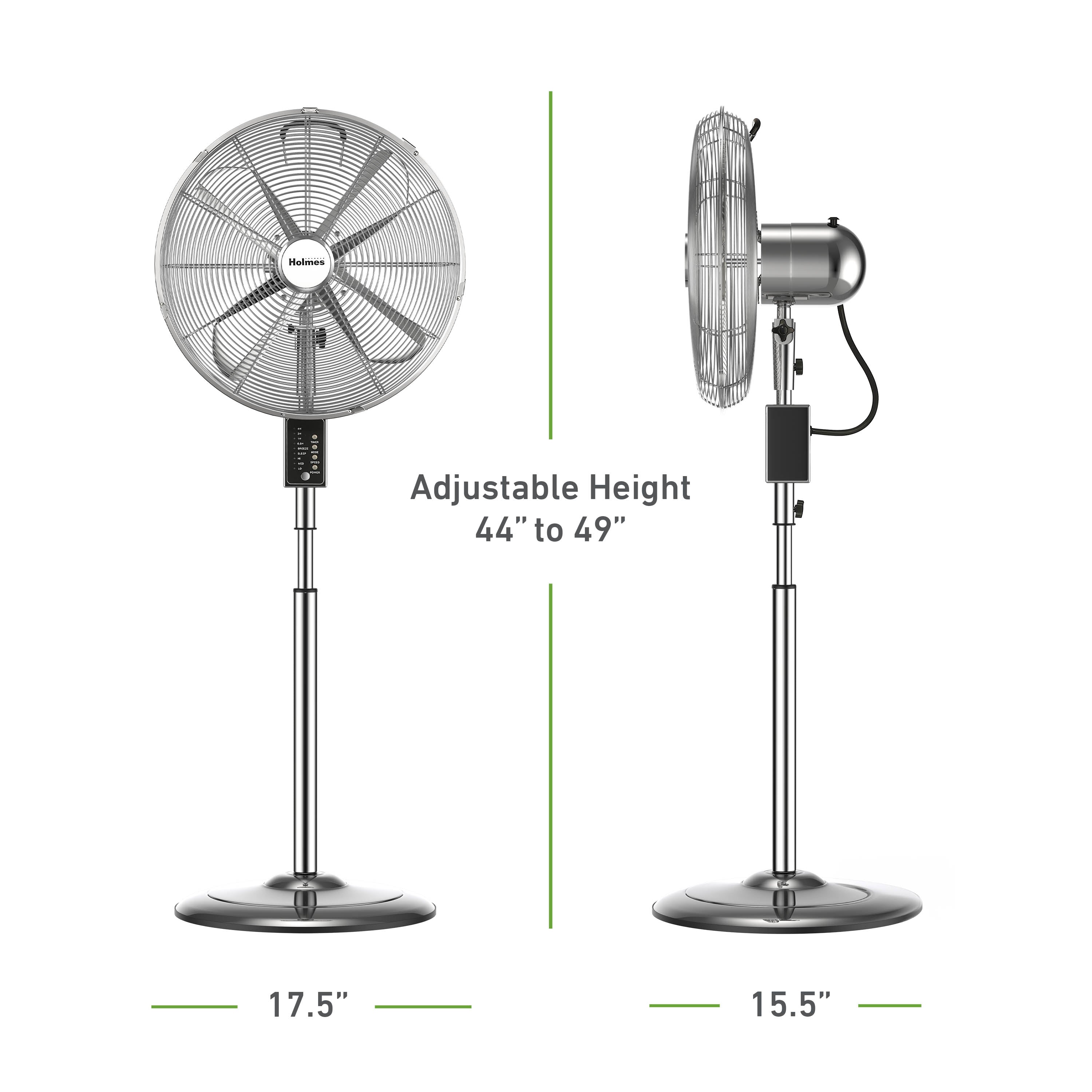 Holmes 16" Digital Oscillating Stand Fan – 3 Speeds, Remote Control, Adjustable Height & Tilt, Metal Finish