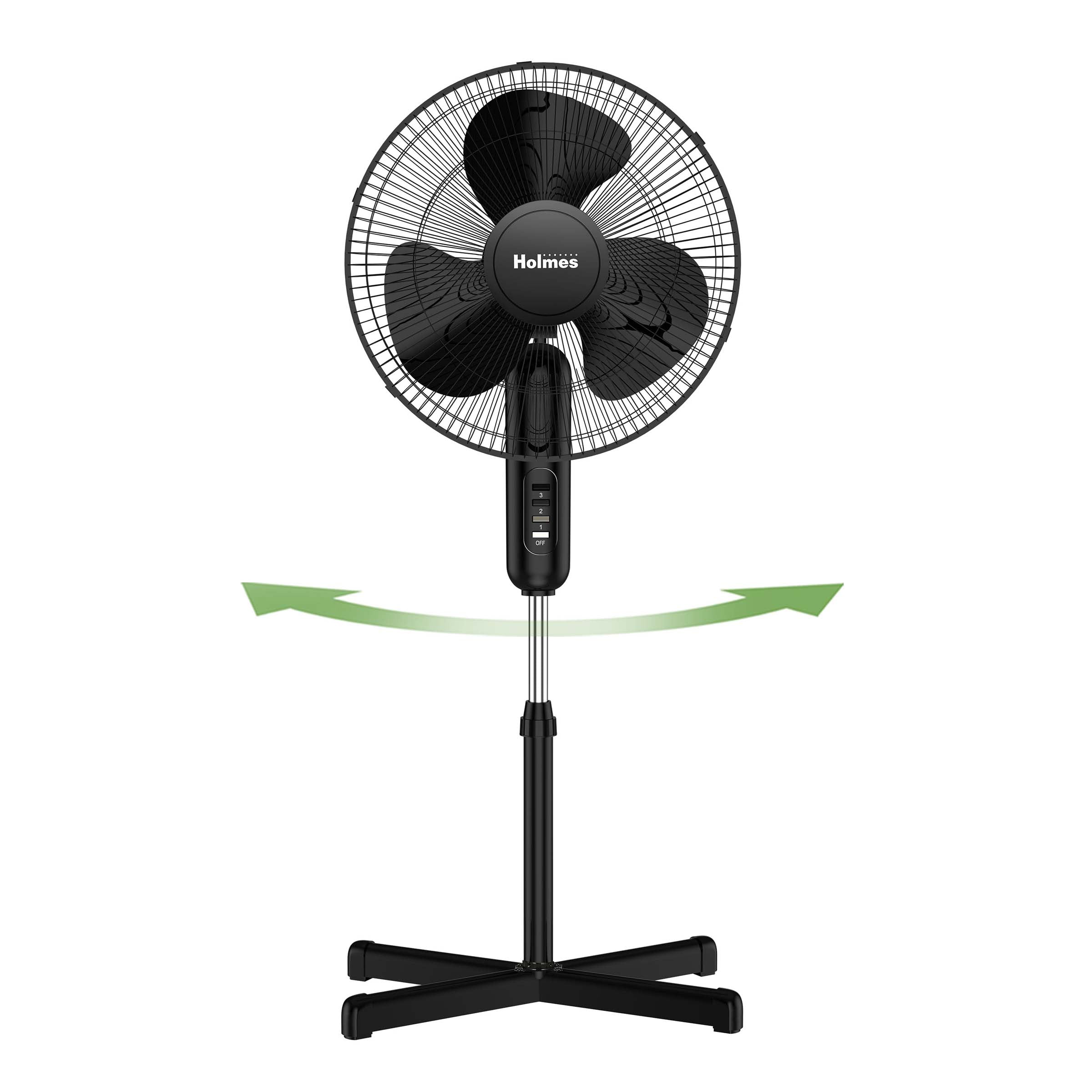Holmes 16" Oscillating 3 Speed Manual Stand Fan Black