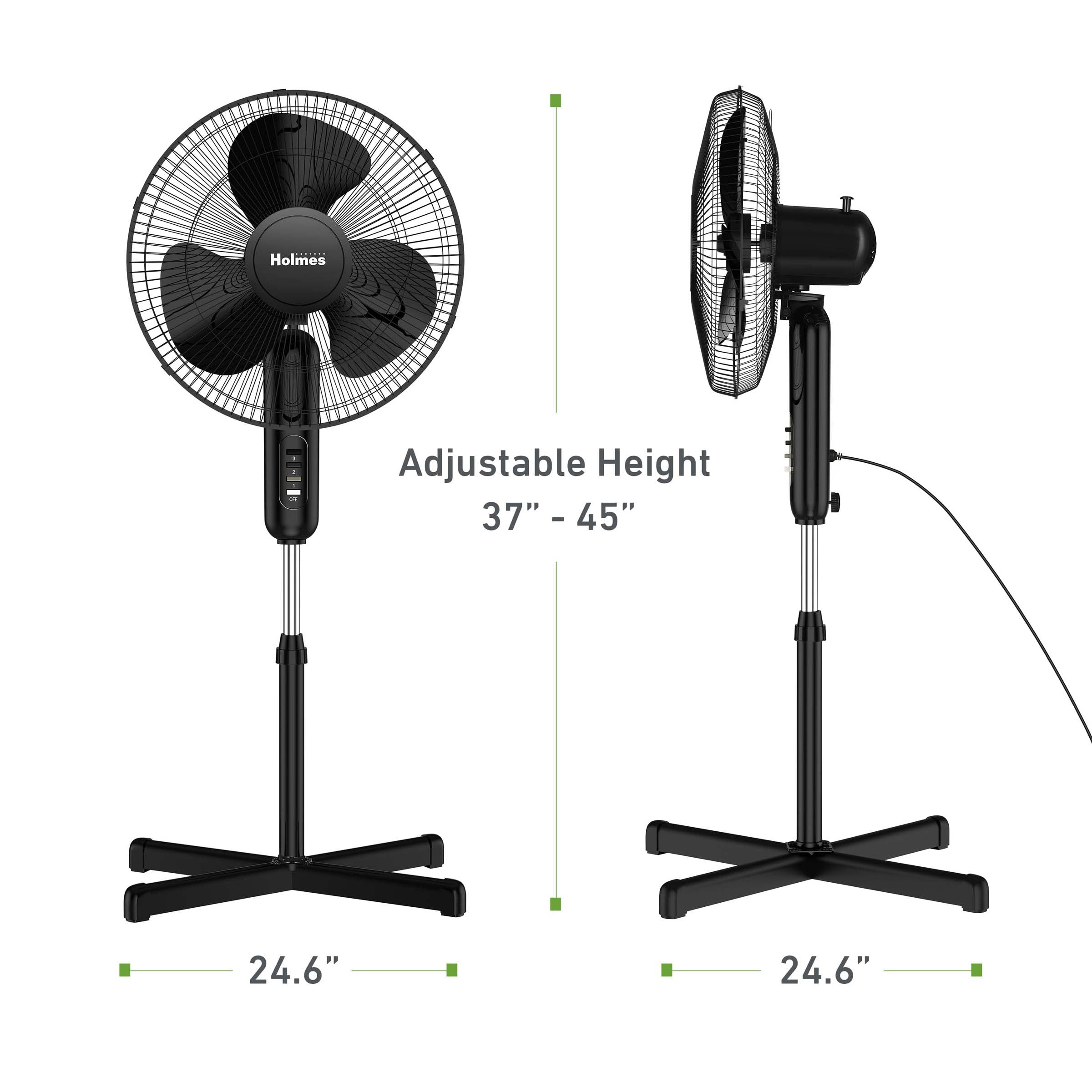 Holmes 16" Oscillating 3 Speed Manual Stand Fan Black