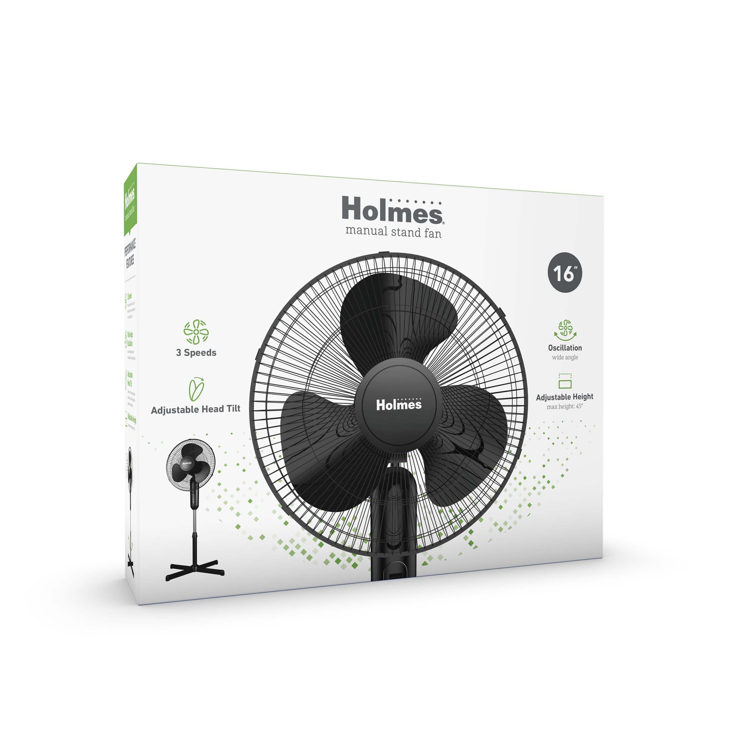 Holmes 16" Oscillating 3 Speed Manual Stand Fan Black