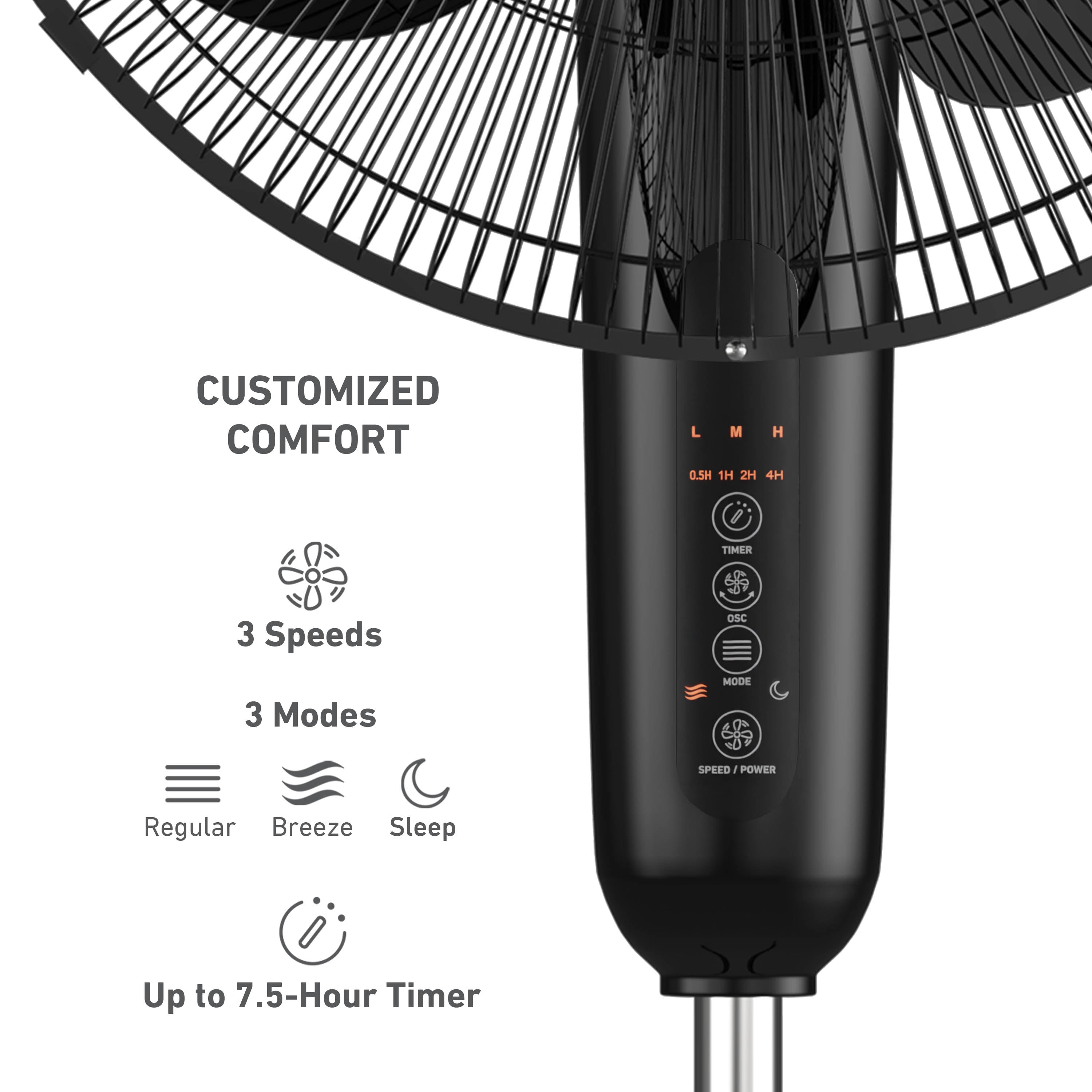 Holmes 16" Digital Stand Fan, 3-Speed, 3 Modes, Oscillating, Timer, Remote