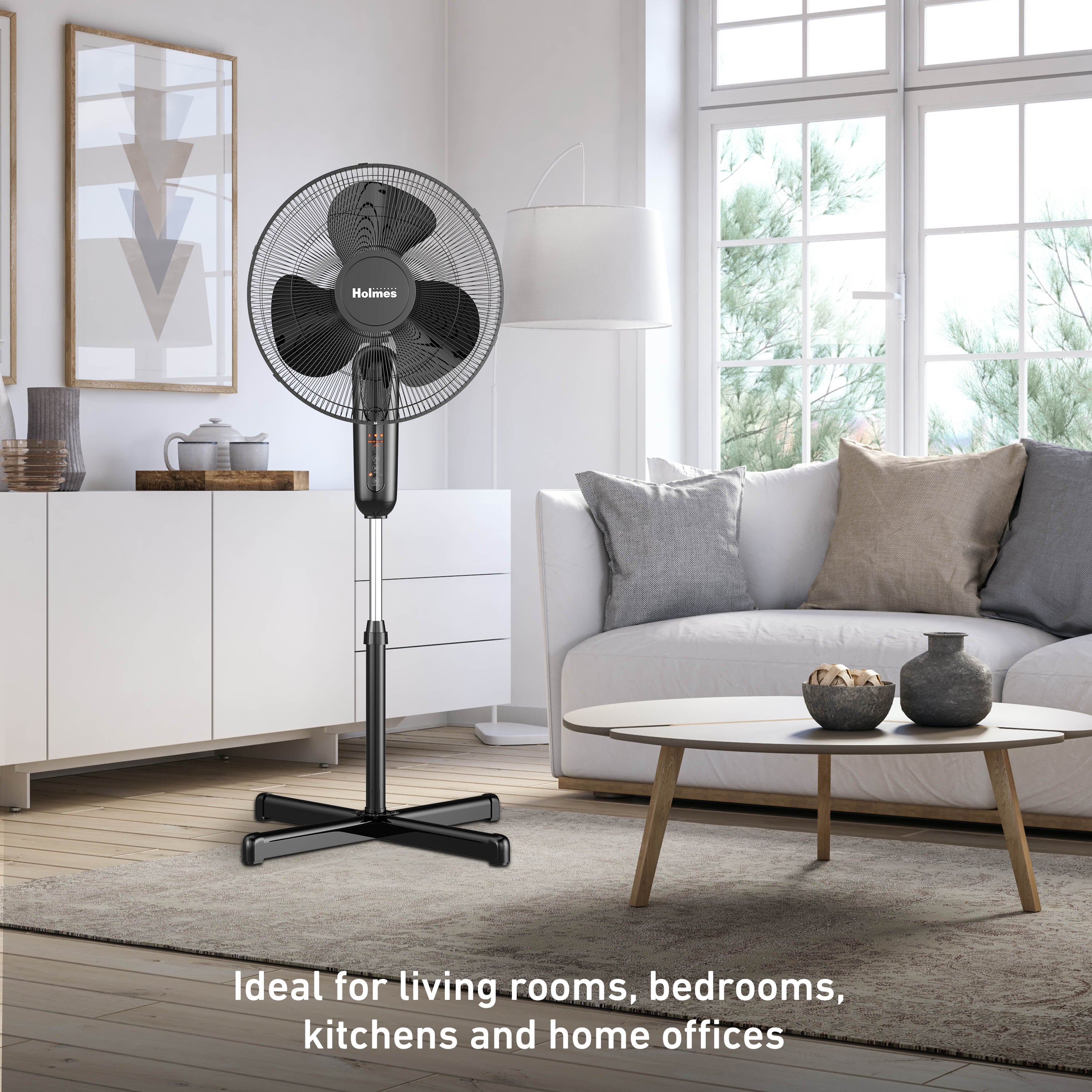 Holmes 16" Digital Stand Fan, 3-Speed, 3 Modes, Oscillating, Timer, Remote