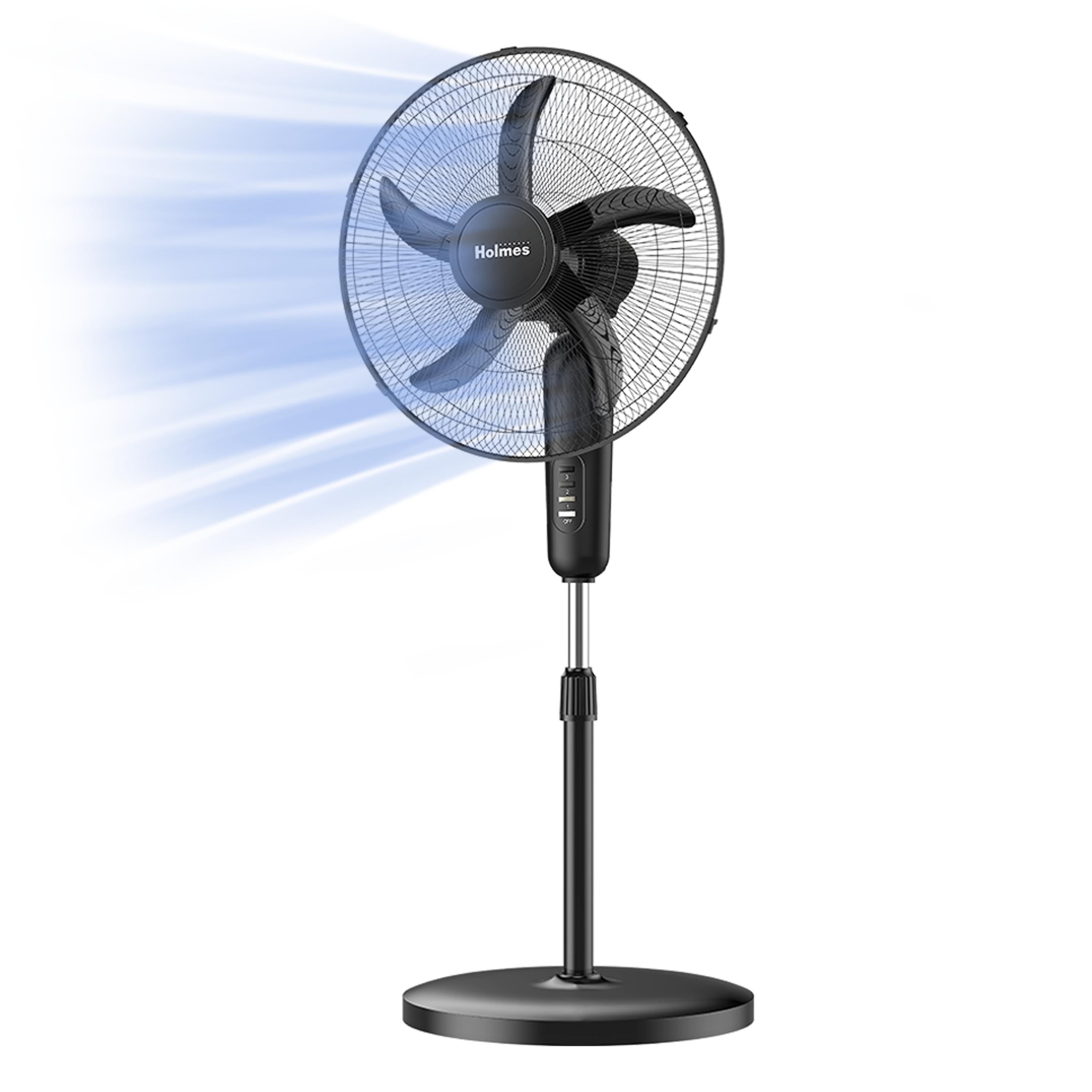 Holmes 18 Inch Oscillating Stand Fan 3 Speed Powerful Airflow Adjustable Height 30 Degree Tilt Wide Angle